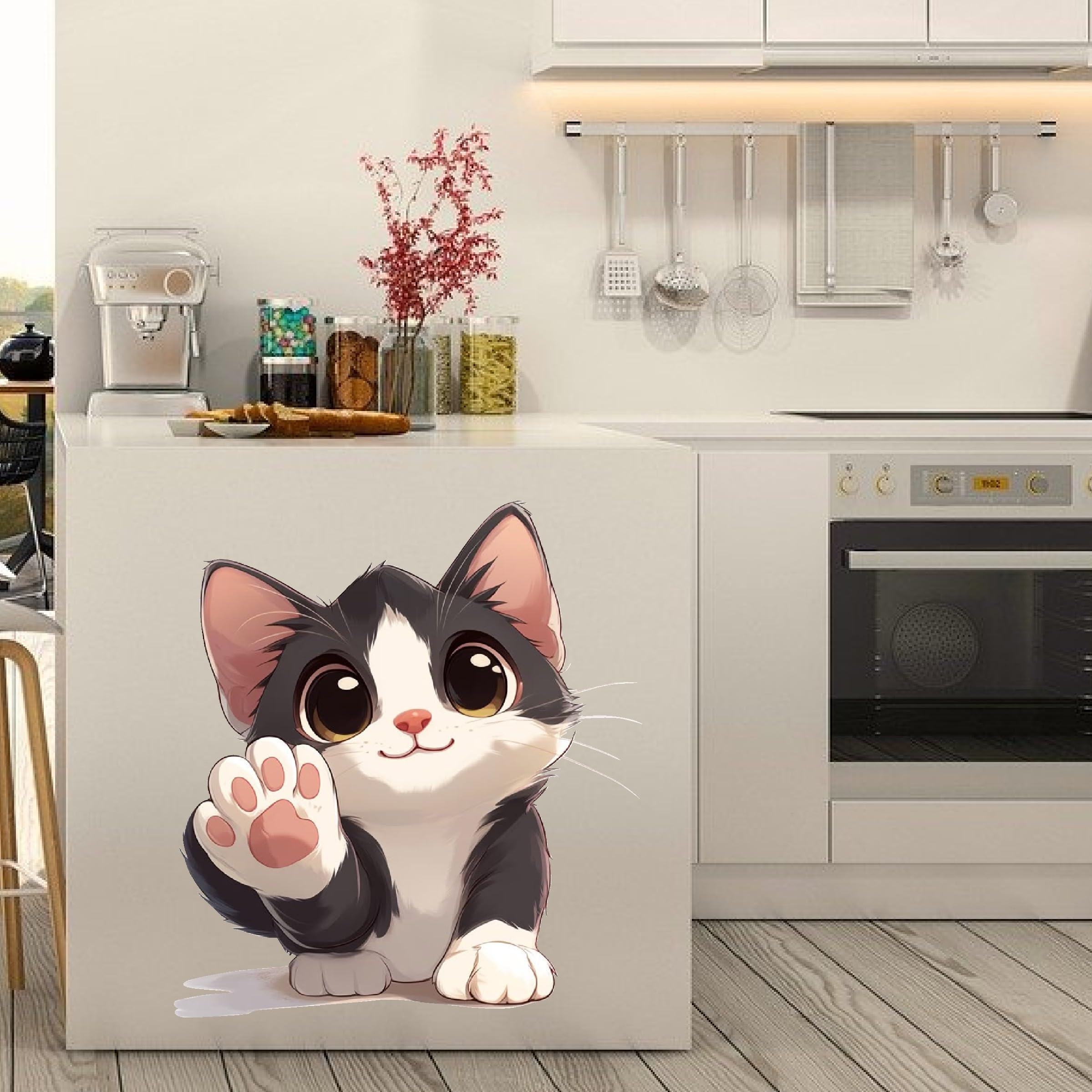 K2A Decor Cute Cat Wall Decal, Cartoon Design, Large Size 51x46 cm