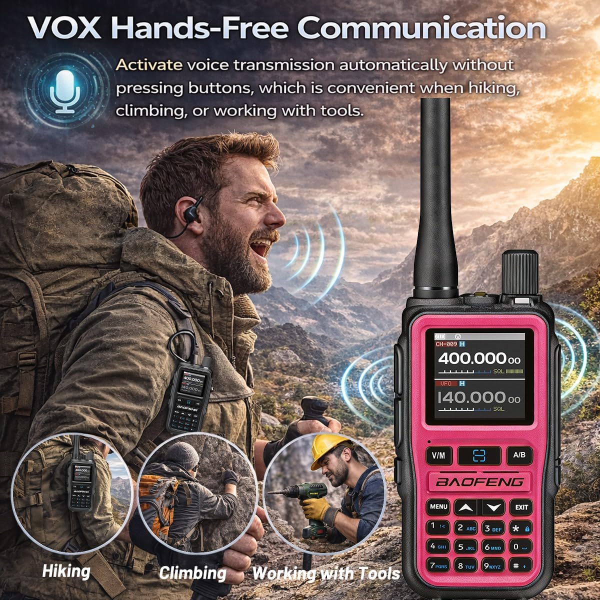 UV-5R Mini Ham Radio Handheld: Dual Band UHF VHF Two Way Radio Dual PTT for Outdoor - Rechargeable USB-C Walkie Talkies Longe Range for Emergency Backup Pink 2 Packs