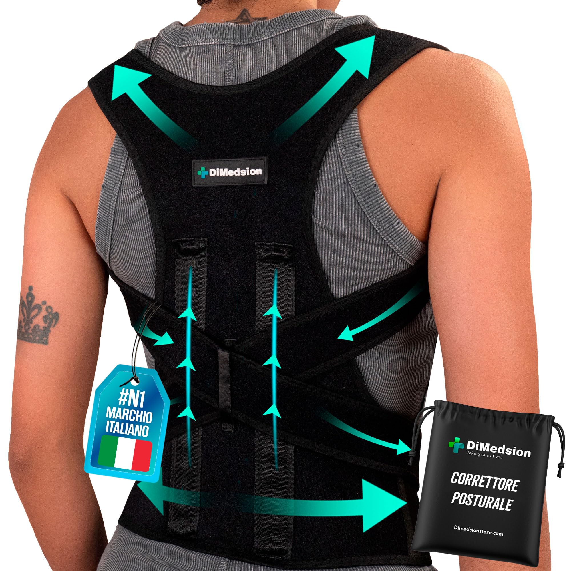 Correttore Posturale Spalle Schiena | Fascia Posturale Spalle e Schiena Traspirante, Busto Correttore Posturale con Borsa, Postura Schiena Uomo, Bustino Schiena Postura (L)