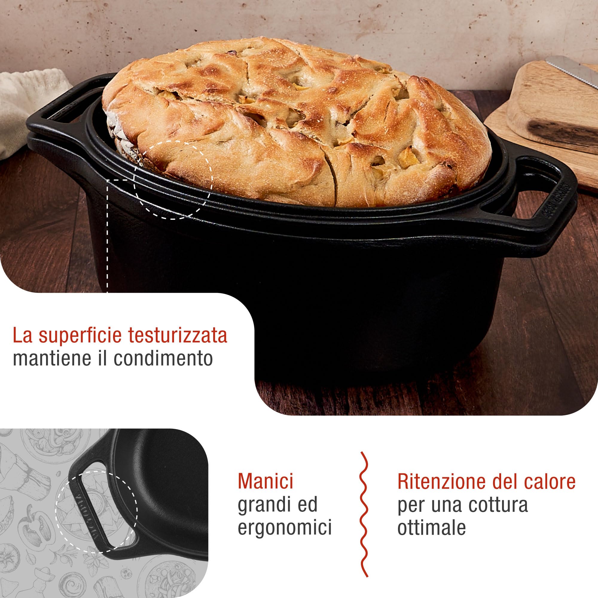 Victoria Forno Olandese, Pentola et Padella Induzione Ghisa Smaltata 31 cm Ovale, Cocotte 5,7L, Senza PTFE né PFOA, Adatta per Fuoco, Barbecue, Forno, Vetroceramica, Gas