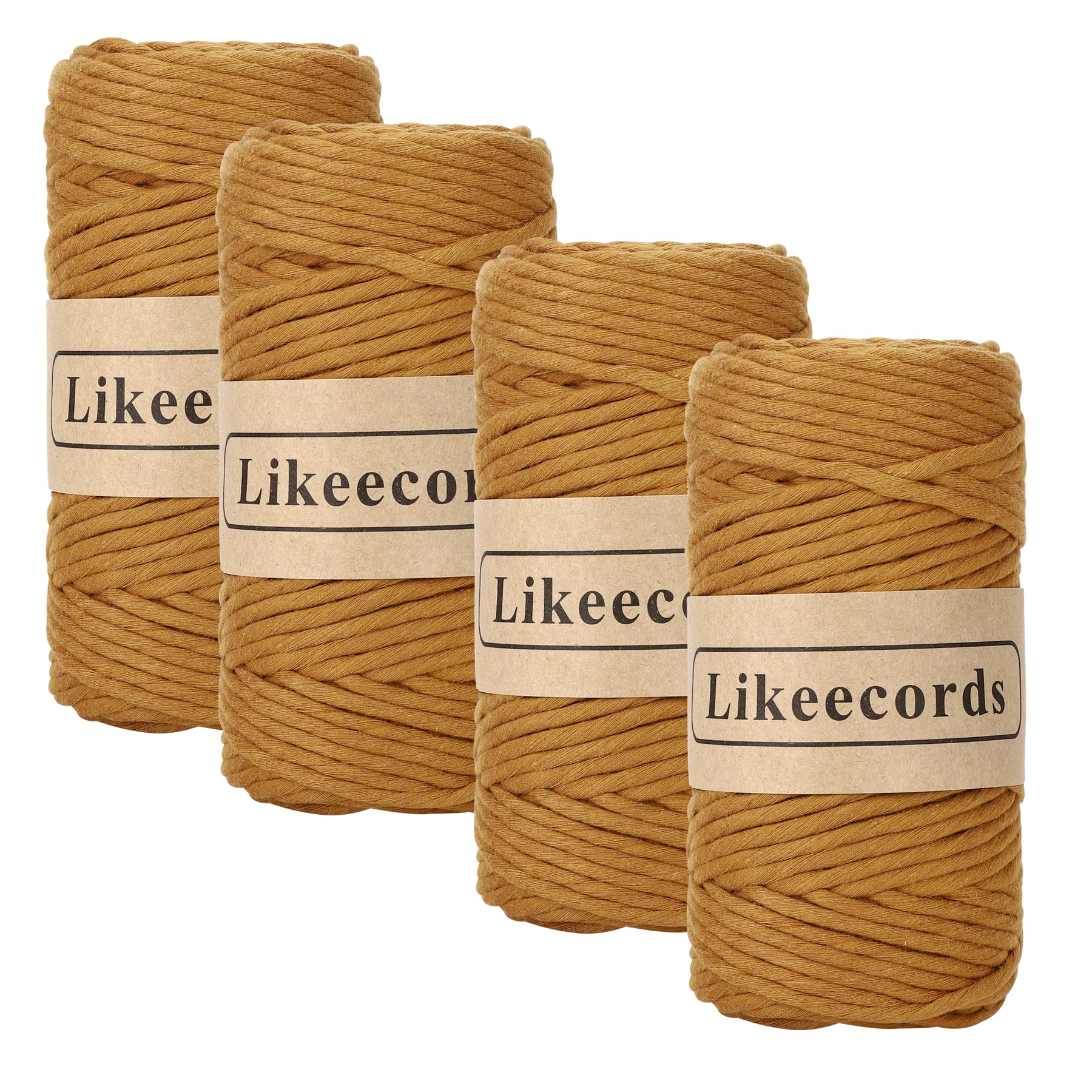 Fil macramé 4mm en coton doux de qualité supérieure, lot Likeecords caramel pour loisirs créatifs