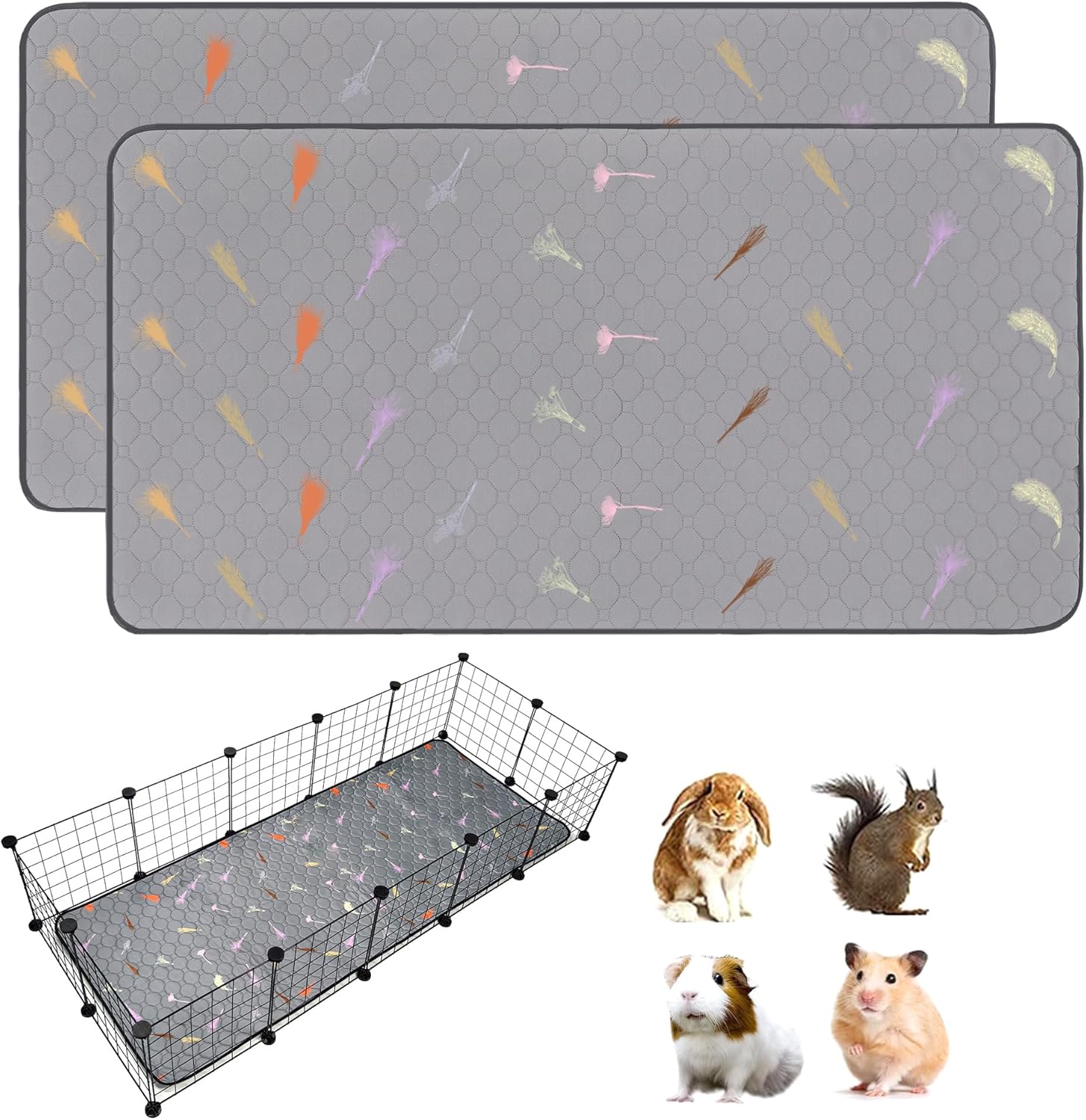 2Pcs Guinea Pig Cage Liners,Guinea Pig Fleece Cage Liners24”X60” Super Absorbent Washable Pee Pads Reusable for Rabbit Hamster Chinchilla