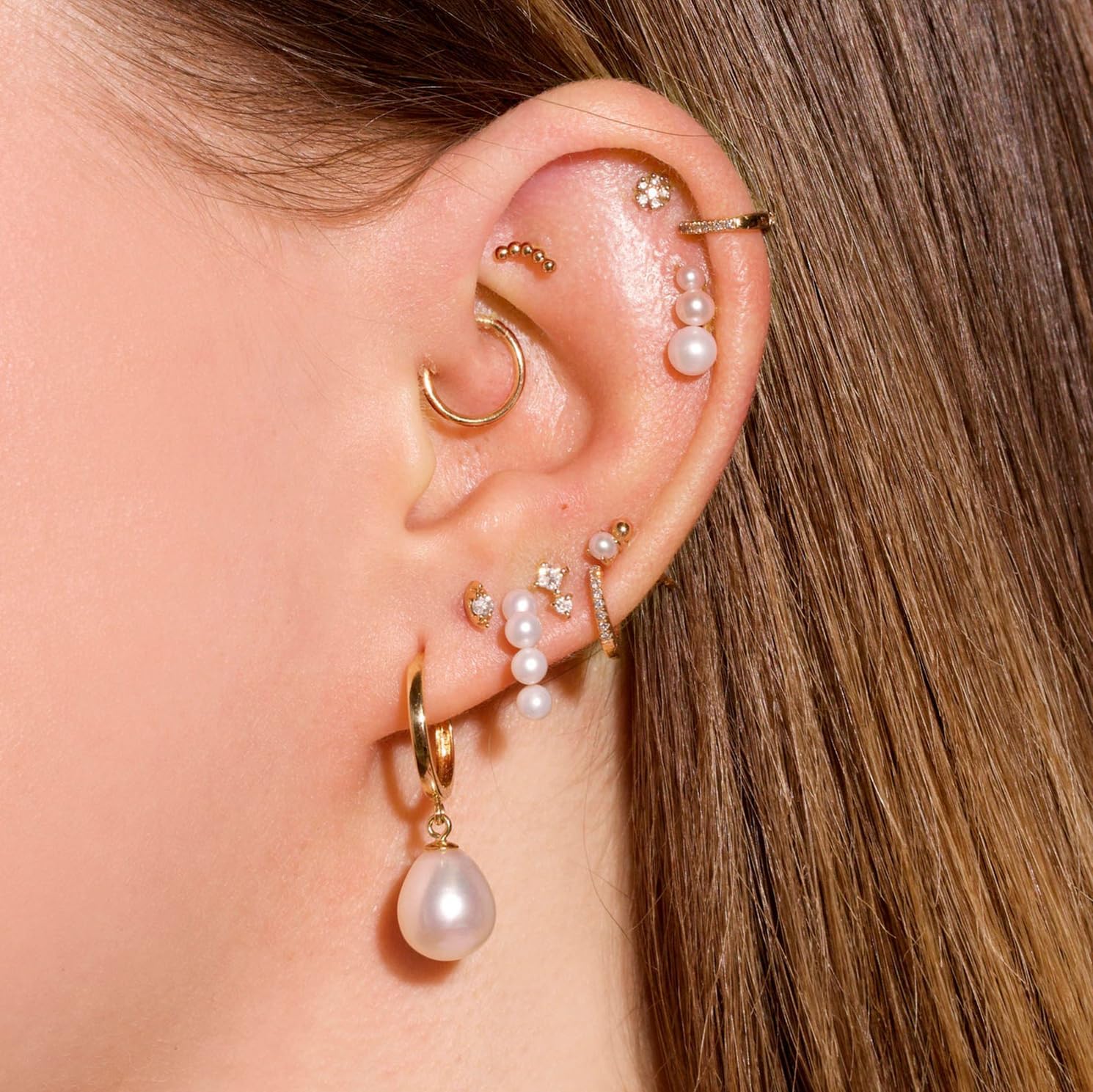 Gold Earrings Set for Women Trendy 14K Gold Plated Gold Dainty Small CZ Opal Pearl Evil Eye Stud Huggie Hoop Earrings Cartilage Earrings for Women - Image 3