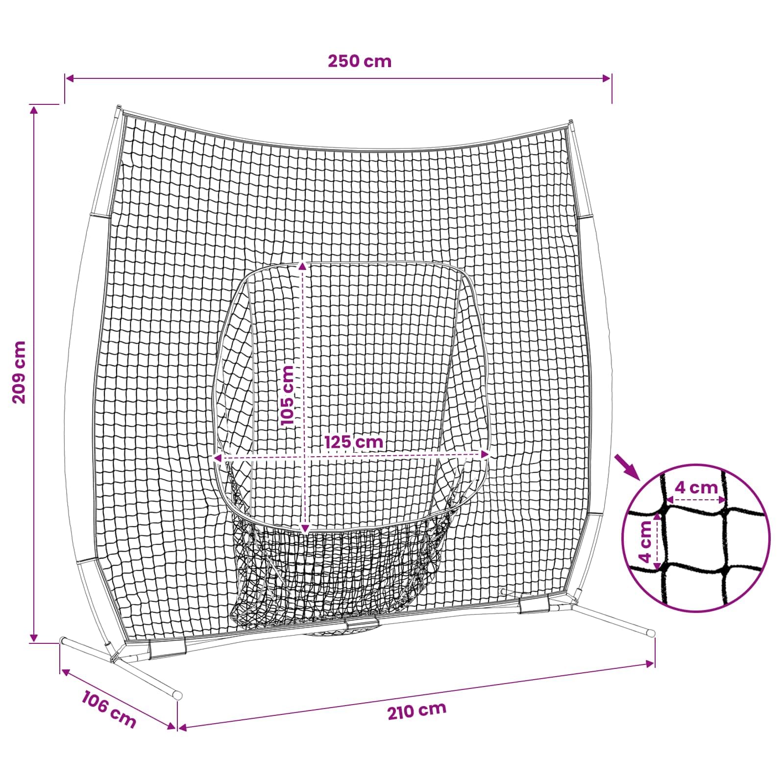vidaXL Baseball-Übungsnetz Schwarz 250 x 106 x 209 cm Polyester, Verstellbares, Robustes Trainingsnetz, ideal für Outdoor-Fähigkeiten, Baseball-Ausrüstung, Zubehör für Leistung