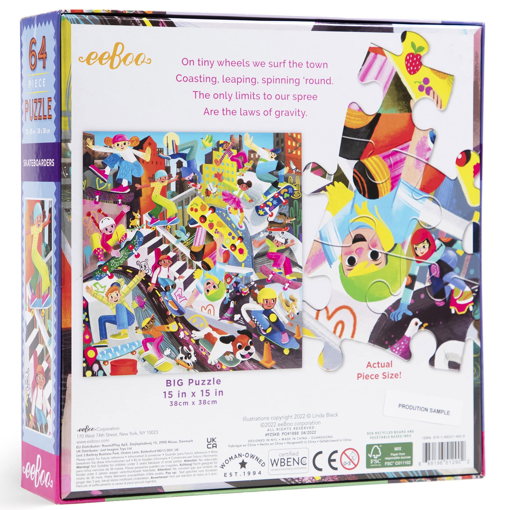 EeBoo Skateboarders 64-Piece Jigsaw Puzzle - 15x15 Inches For Ages 5+
