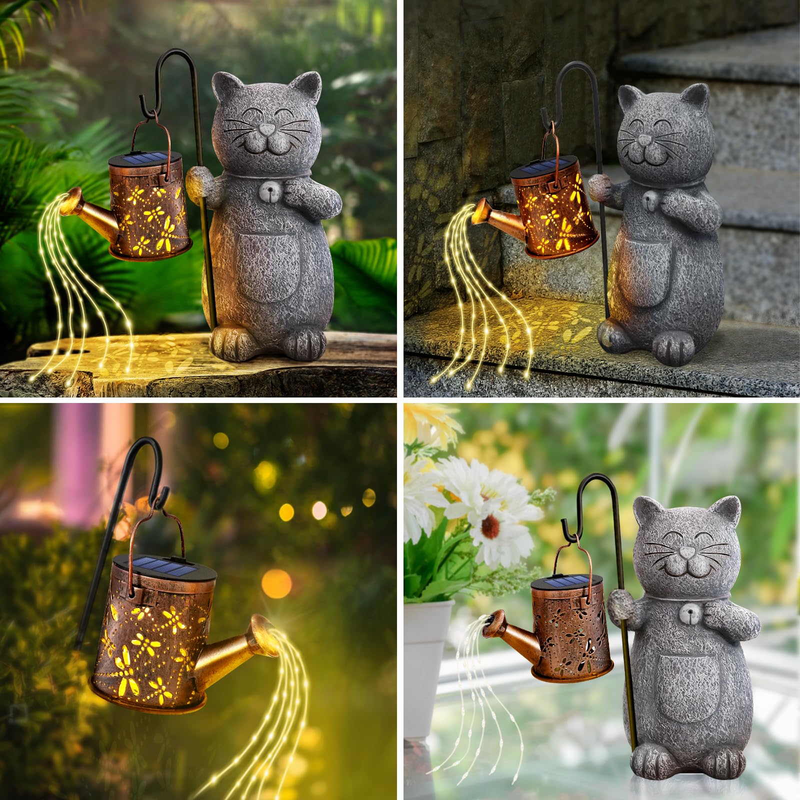 Hinshark Geschenke für Frauen Mama, Katze Garten Deko Gartenstatuen mit Solar Laterne, Geburtstagsgeschenk für Frauen, Gartendeko für Draußen Wetterfest, Geschenke für Frauen Weihnachten