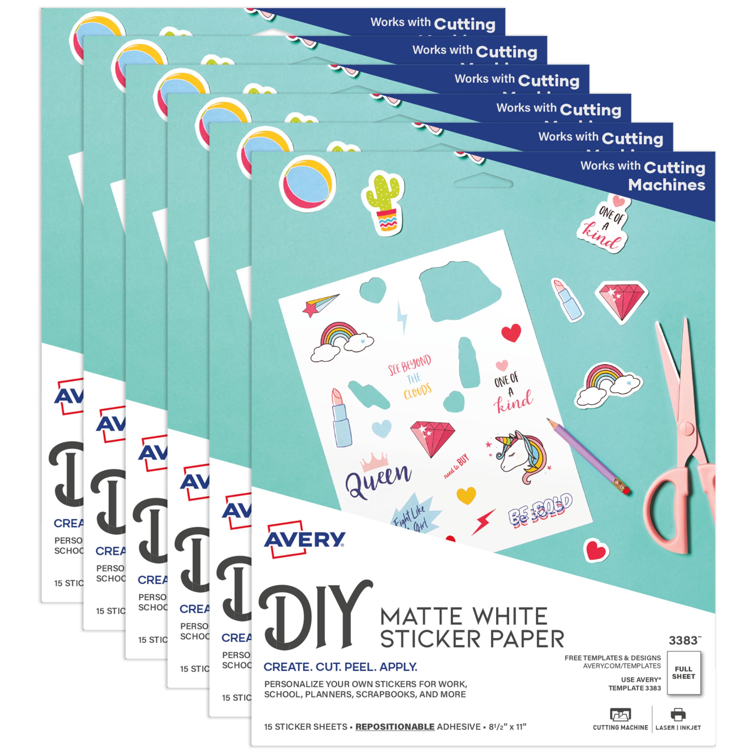 Avery 5007278203383 - Carta adesiva per progetti rimovibili, confezione da 6 (3383)