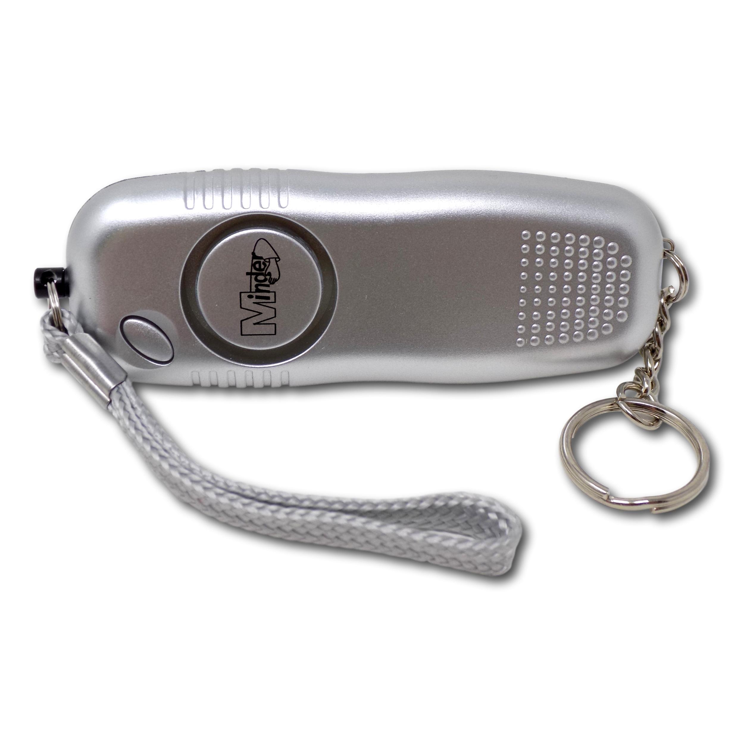 Minder 130db Police Approved Personal Staff Panic Rape Attack Safety Security Keyring Alarm with Flashlight (Without Spare Batteries, Silver)
