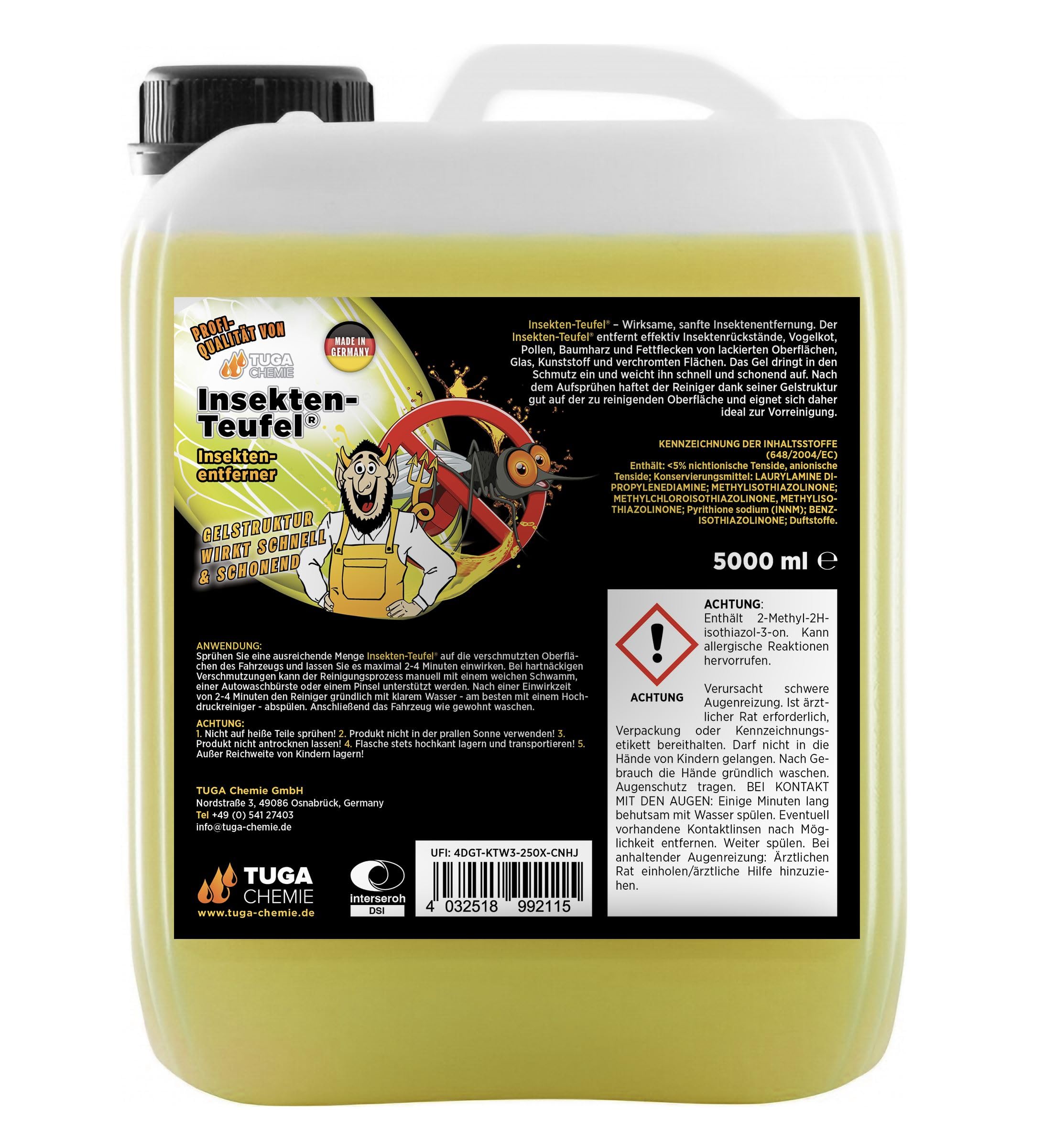TUGA Chemie Insekten-Teufel Insektenentferner 5 L Kanister Made in Germany | Kraftvoller Insektenreiniger für Auto, Lack, Glas & Kunststoff, Schonende Formel