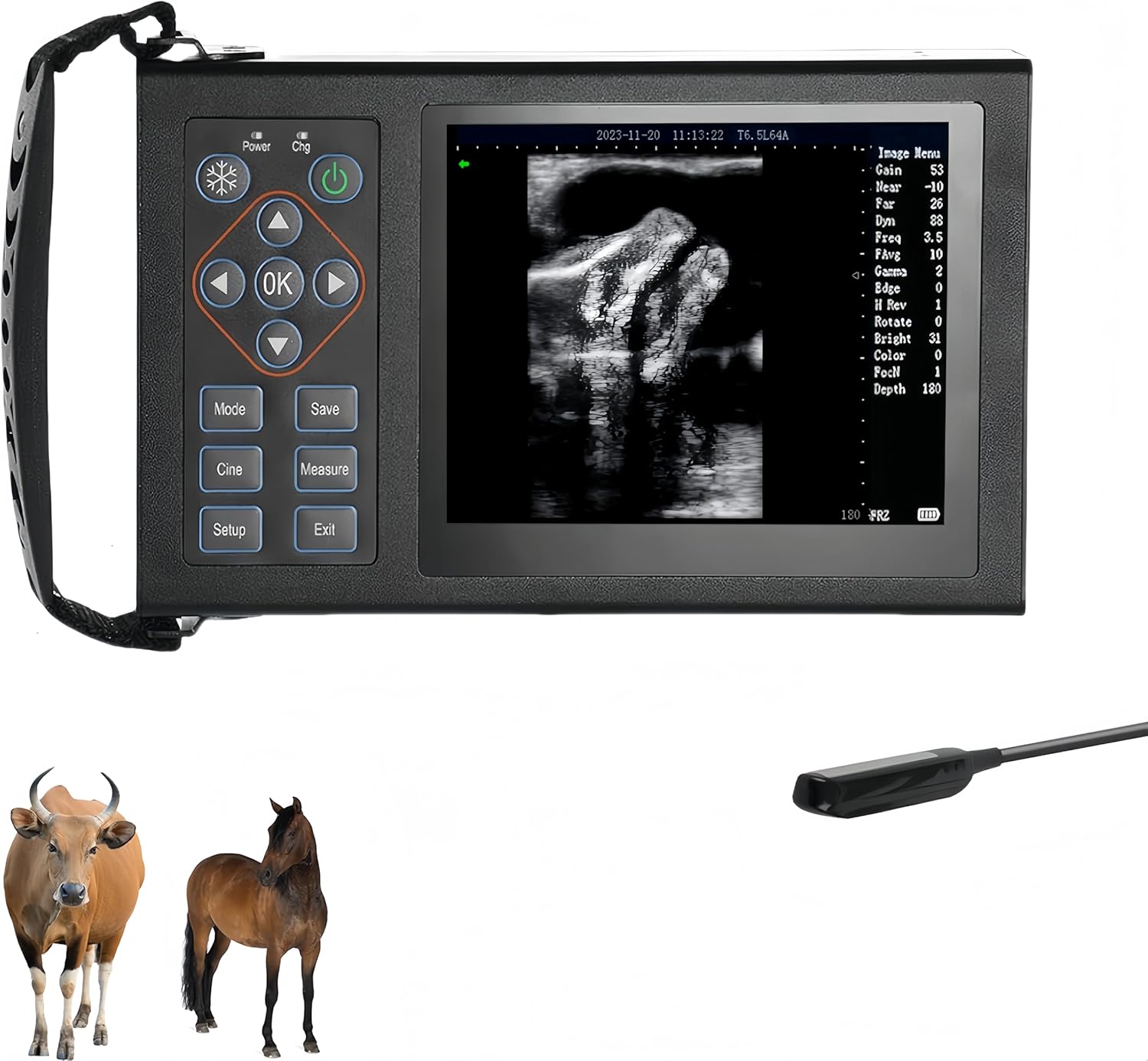 A20 Veterinary Ultrasound Machine with Multiple Types of Probes for Dog Kennels, Cat Feeders, Pig Farms, Sheep Farms Pregnancy and Disease Check (Rectal Linear Probe)