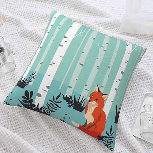 Miniatura 6 de VARUN Fundas de almohada cuadradas de zorro para decoración del hogar, sofá, automóvil, dormitorio, bosque, animales, árboles altos, prado, floral,