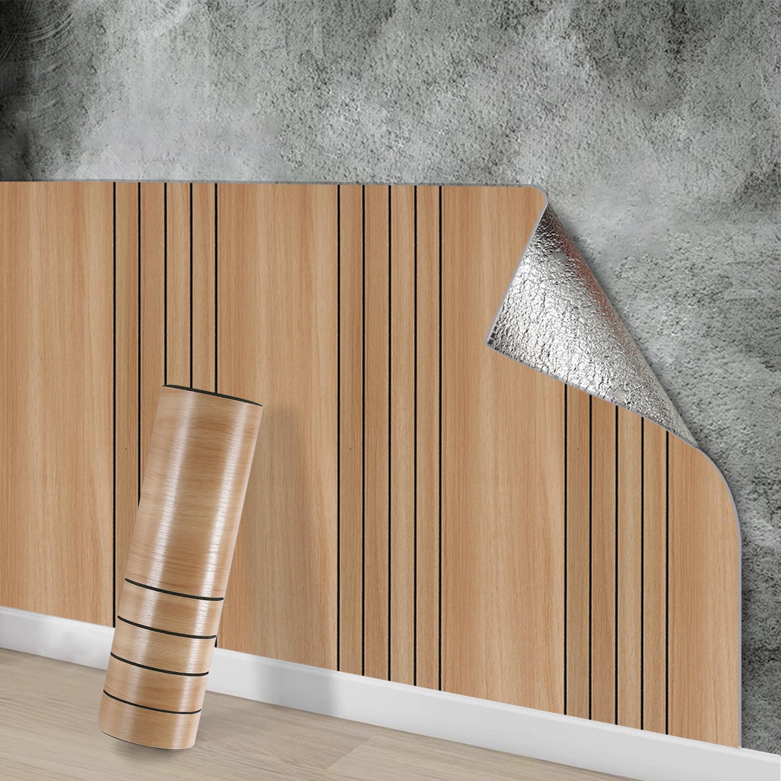 Snewvie Self Adhesive Wallpaper Brown Wood Effect Wallpaper 3m*40cm 3mm Thicken Self-Adhesive Wood Panelling Thermal Insulating Waterproof Wall Covering for Bedroom Living Room (1 Roll)