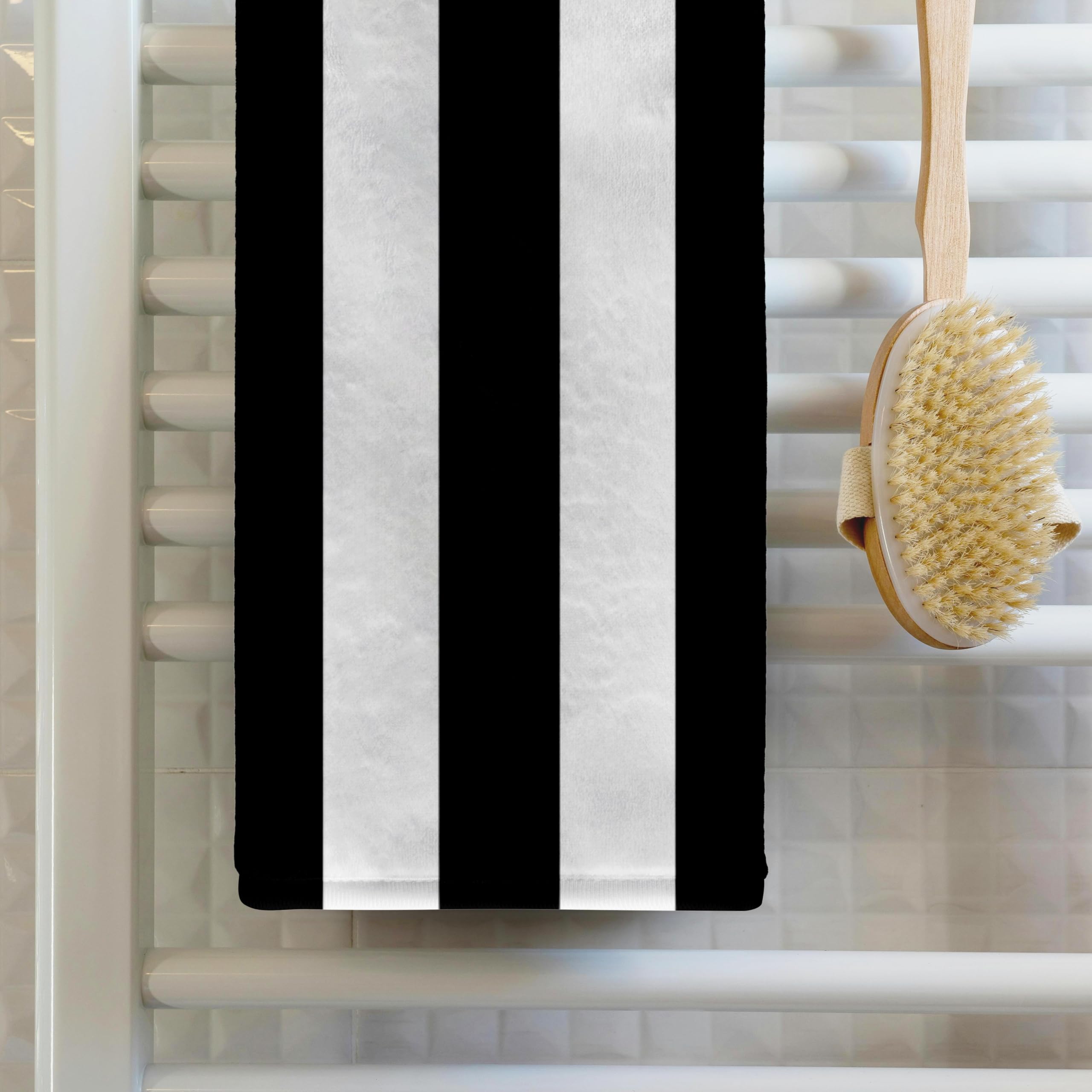 3dRose 22x30 Bath Hand Pool Towel - Black and White Stripes Pattern - Vertical Striped Stripy Stripey Stripe Retro Traditional Classic Stripe Patterns