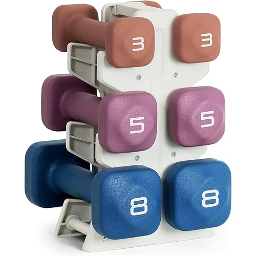 Tone Fitness Neoprene Dumbbell Set with Storage Rack – Non-Slip, Anti-Roll Hand Weights for Home Gym Workouts | 20 lb, 32 lb, & 50 lb Options