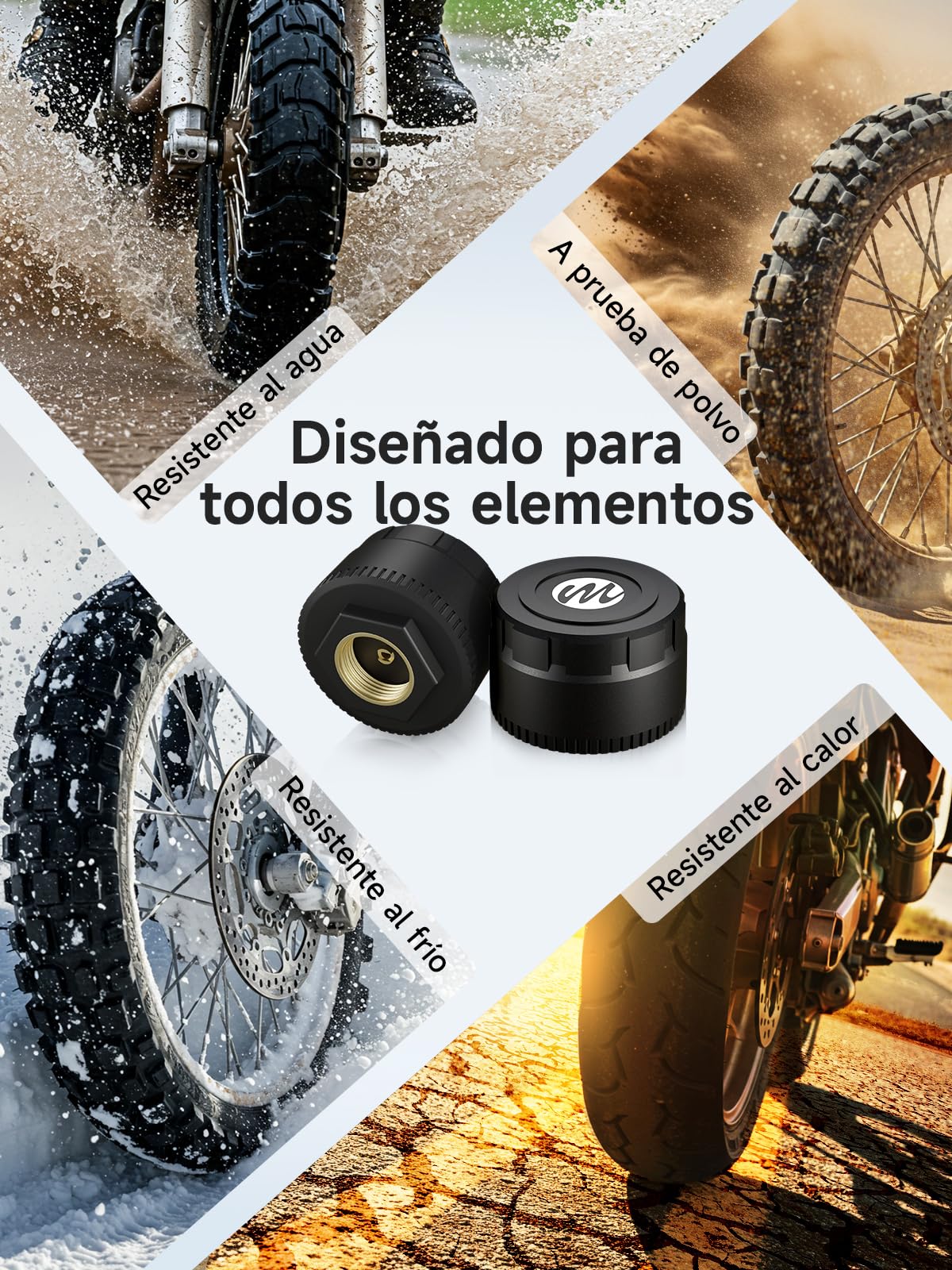 Moman Sistema TPMS Moto 2 Sensores, Monitor Presión y Temperatura Neumáticos con Alarma Manómetro de Presión de Neumáticos, Inalámbrico Solo iOS