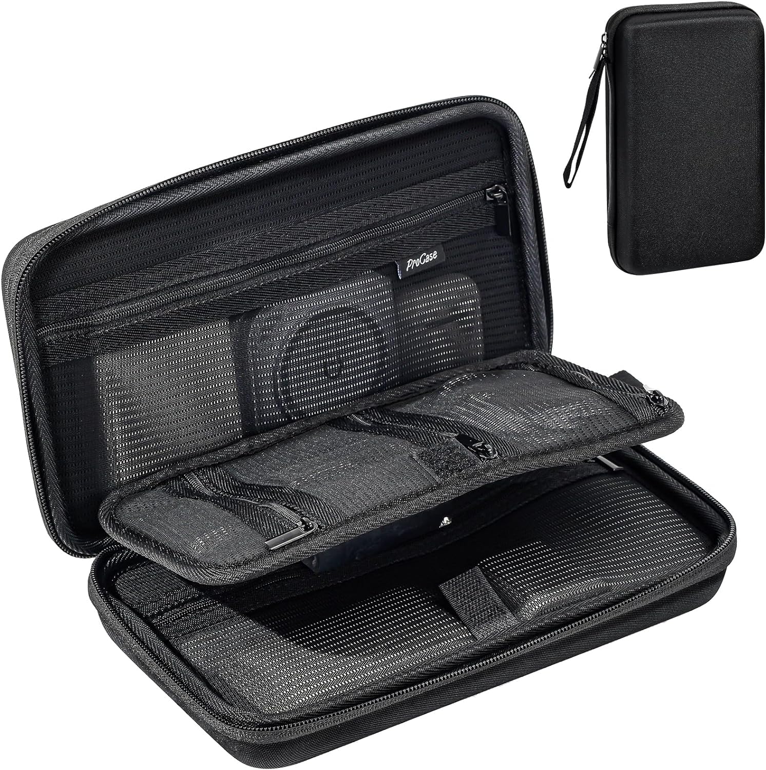 ProCase Étui Rigide de Voyage pour Macbook Adaptateur de Courant Chargeurs Câbles Banque d’Énergie Apple Magic Mouse Apple Pencil USB Flash Disk SD Card -Noir(M)
