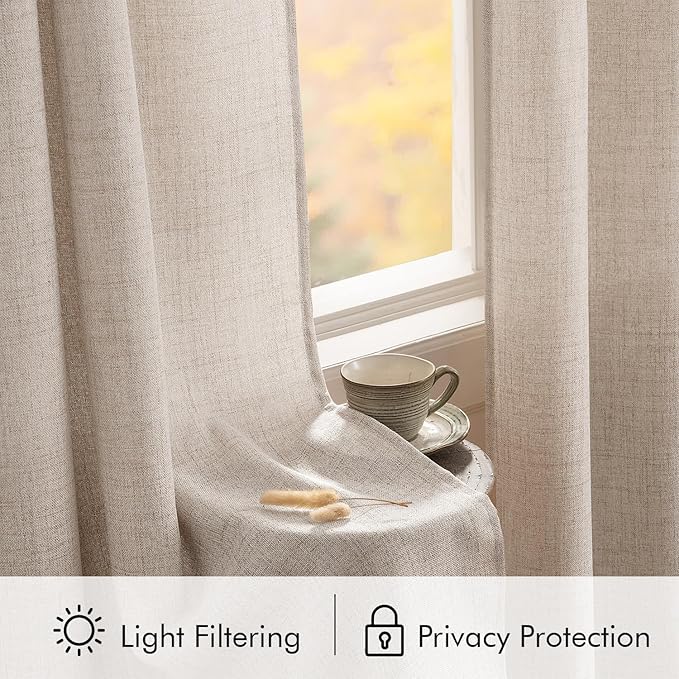 Cortinas Faux Linen MIULEE 84" Largo 2 Paneles Natural Semi Transparente miniatura 5