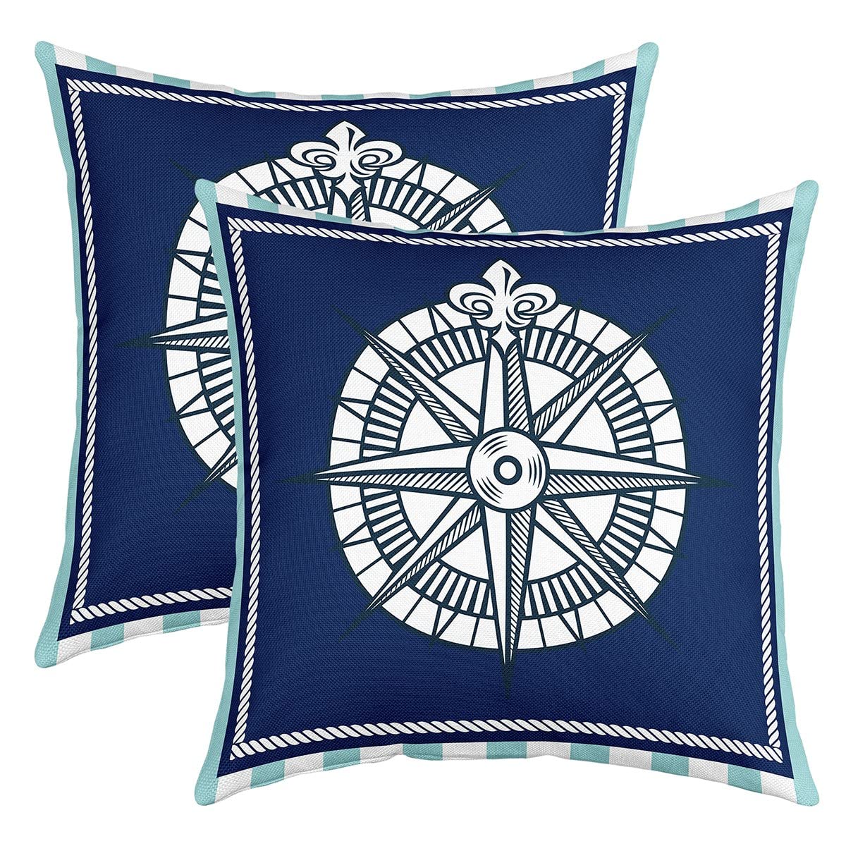 richhome Cartoon Compass Pillow Cover 24x24 Inch Set of 2 Nautical Style Ocean Sea Sailing Theme Cushion Cover for Ofiice Chairs Sofa Hand Drawing Style Square Cushion Case for Kids Teens Adults