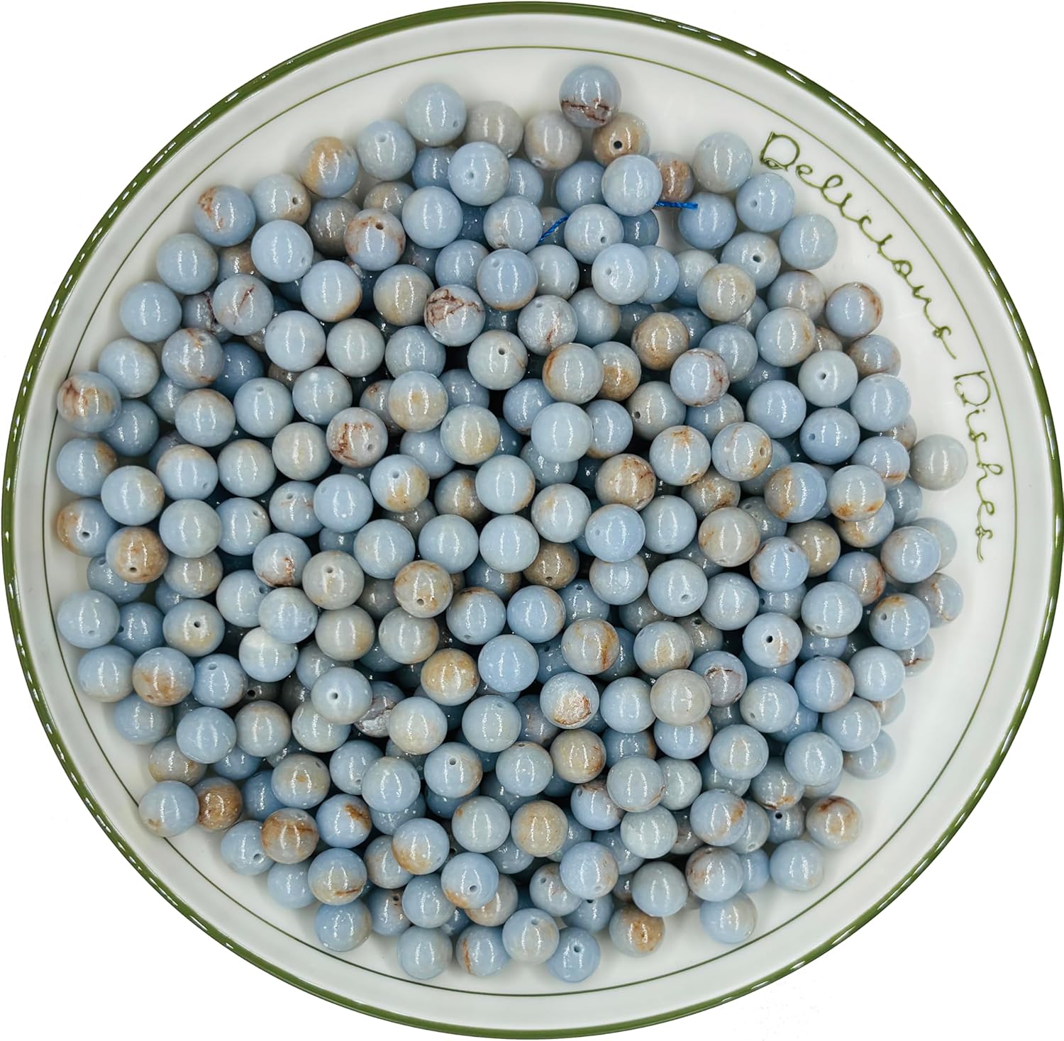 6mm 100PCS Natural Blue Angelite Round Beads, Celestial Blue Loose Gemstone Beads for Jewelry Making Craft - 6mm 8mm 10mm Options with Free Elastic Cord