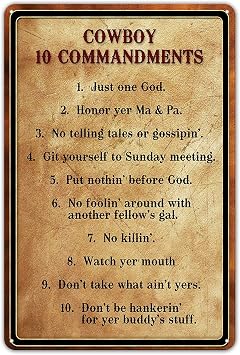 Agedsign Metal Signs Vintage Retro Gym Wall Decor Home Indoor Tin Sign Cowboy 10 Commandments Basement 8 x 12 inches