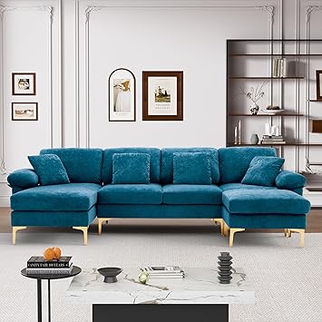 115" Convertible U Shaped Sectional with Chaise Lounge & Ottoman