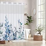 REZAYMRS Floral 3 in 1 Shower Curtain No Hooks Design, 71x74 inch Waterproof & Washable, Polyester Shower Curtains with Snap in Fabric Liner, Sheer Top Window, Double Layer Bathtubs Hotel Curtain Set
