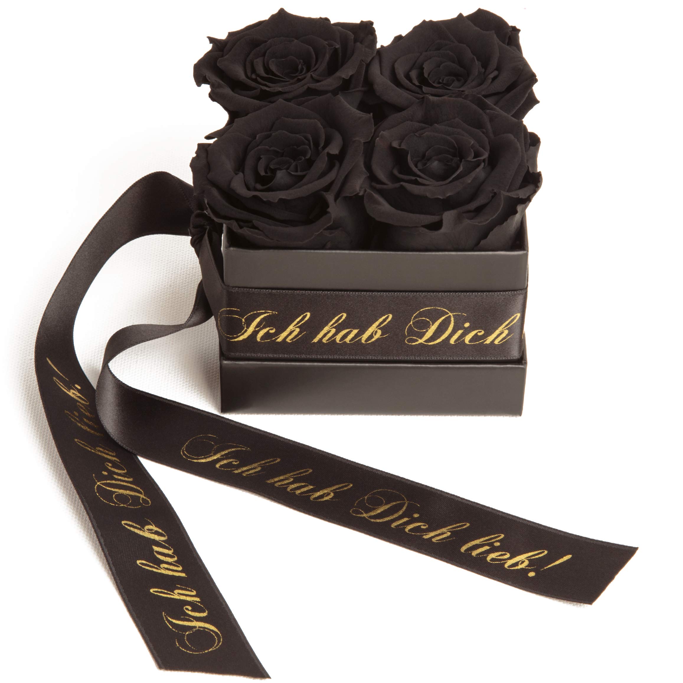 Ich hab Dich lieb Geschenkbox - Infinity Rosenbox echte Schwarze Rosen haltbar 3 Jahre 8,5 x 8,5 cm - Geschenke Valentinstag für Sie (Ich hab Dich lieb, Schwarz)