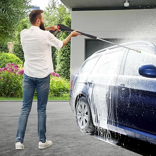 Miniatura 2 de Pistola de lavado a presión con extensión de varita, pistola de lavado de alta potencia con 5 puntas de boquilla y tubo de alta presión de 26.25
