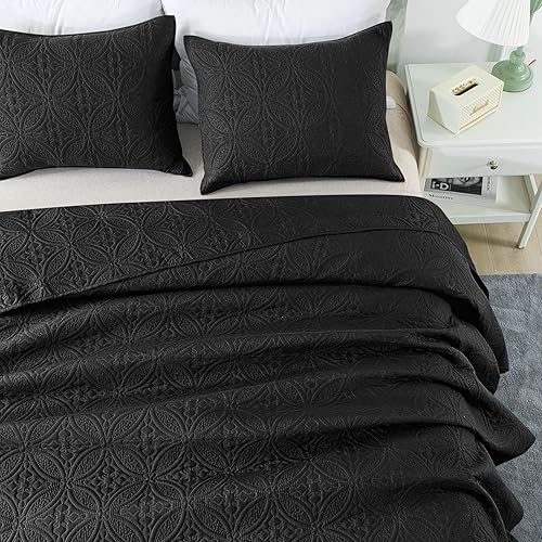 Miniatura 2 de MASVIS Juego de edredón tamaño King, colcha ligera de microfibra acolchada para todas las estaciones, edredones clásicos con patrón de monedas,