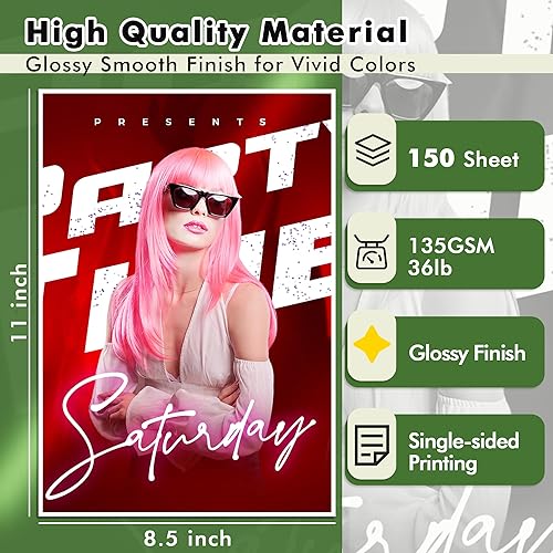 Miniatura 2 de 150 hojas de papel de impresora de inyección de tinta fino brillante de 36 libras para bolsas de chips de bricolaje, folleto de folleto para