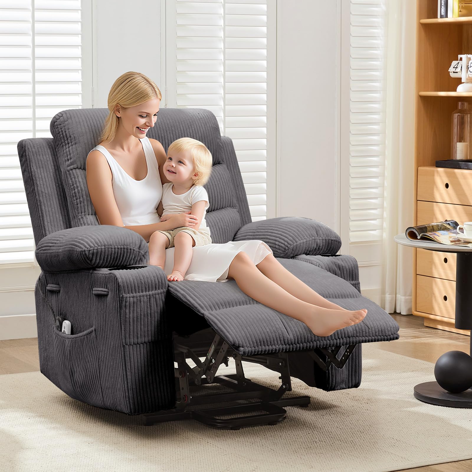 Power Lift Recliner Chair for Elderly with Massage & Heat,Oversized Electric Recliners,Home Theater Seat with 2 Cup Holders Side, Electric Glider