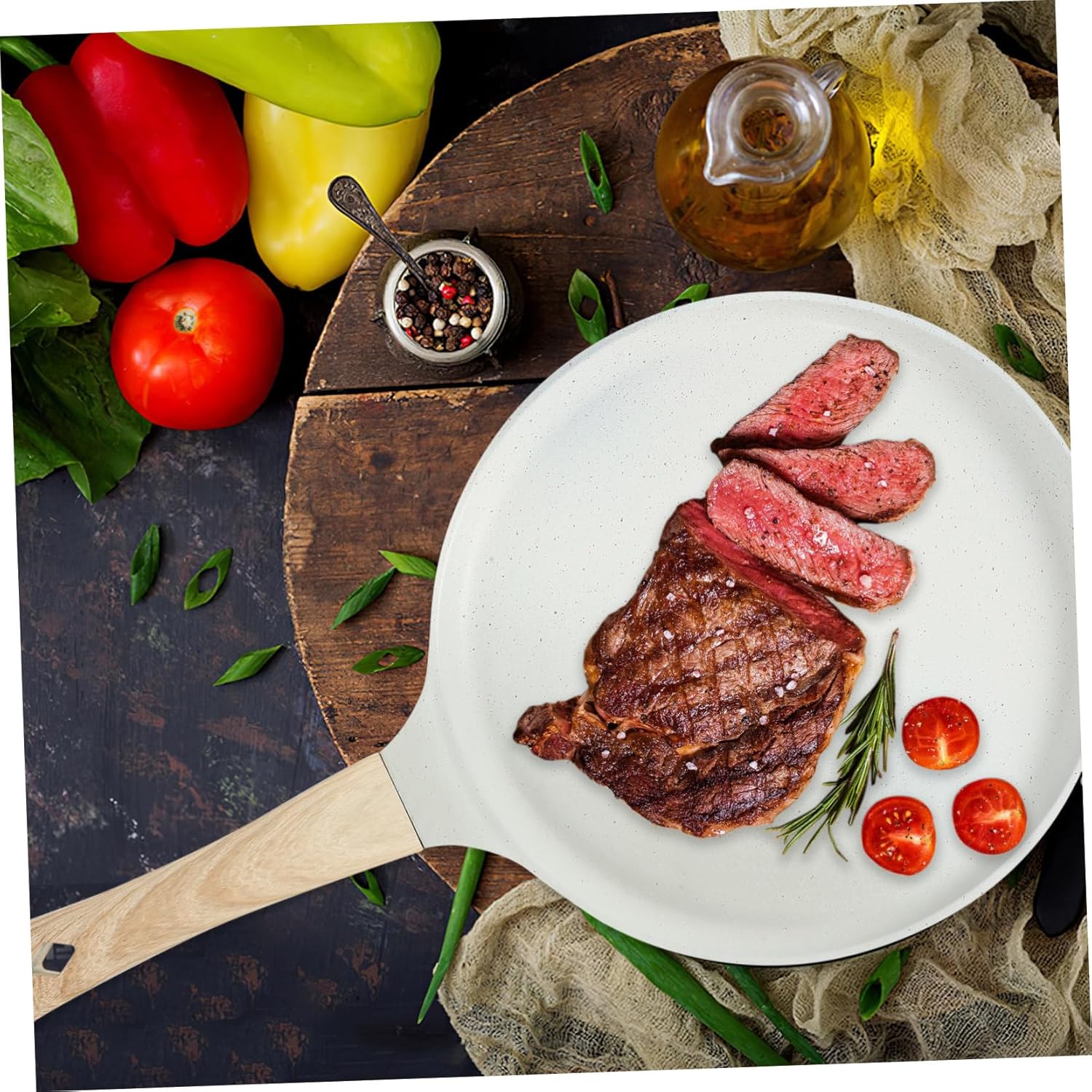 Healifty Nonstick Stone Skillet Frying Pan with High Temperature Resistant Coating Flat Bottom for Even Heat Distribution for Eggs Steaks and Versatile Cooking Gas and Induction Stovetops