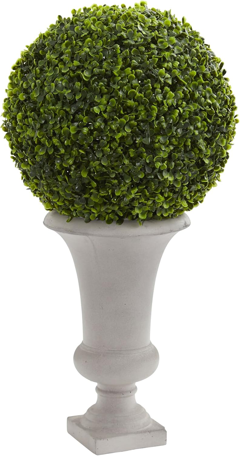 Nearly Natural 28in. Boxwood Ball Topiary Artificial Plant in Urn (Indoor/Outdoor)