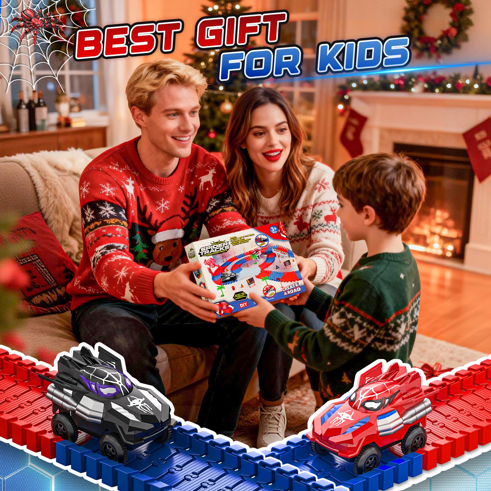 Kssvzz Spider Circuito Coches Niños 2 3 4 5 6 Años, Flexible Pista de Carros Juguete, Regalo Cumpleaños Navidad Niño Niña 2-8 Años(212 Piezas)