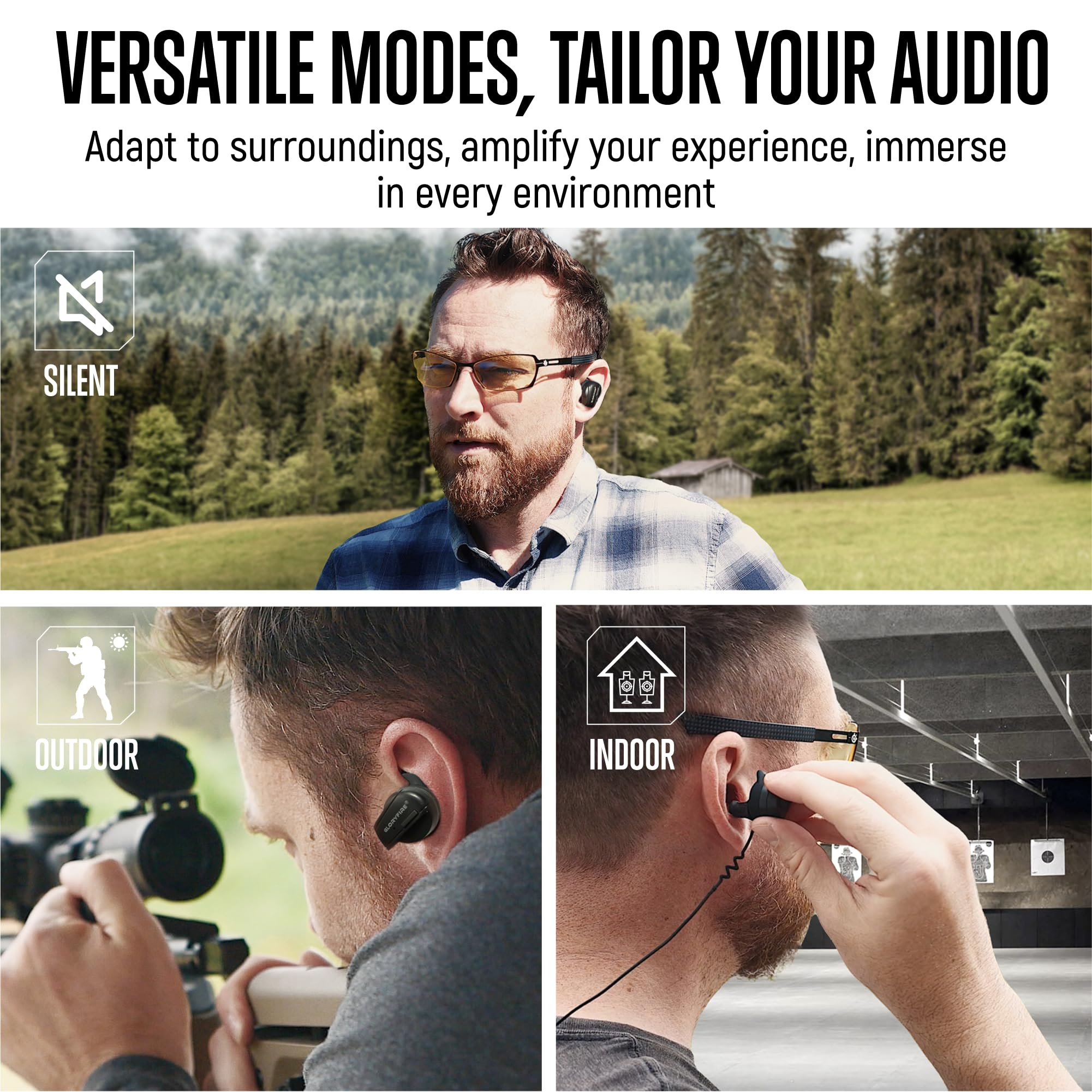 GLORYFIRE Tappi per le orecchie di protezione per le orecchie Bluetooth per la protezione dell'udito del campo di tiro 26dB riduzione del rumore