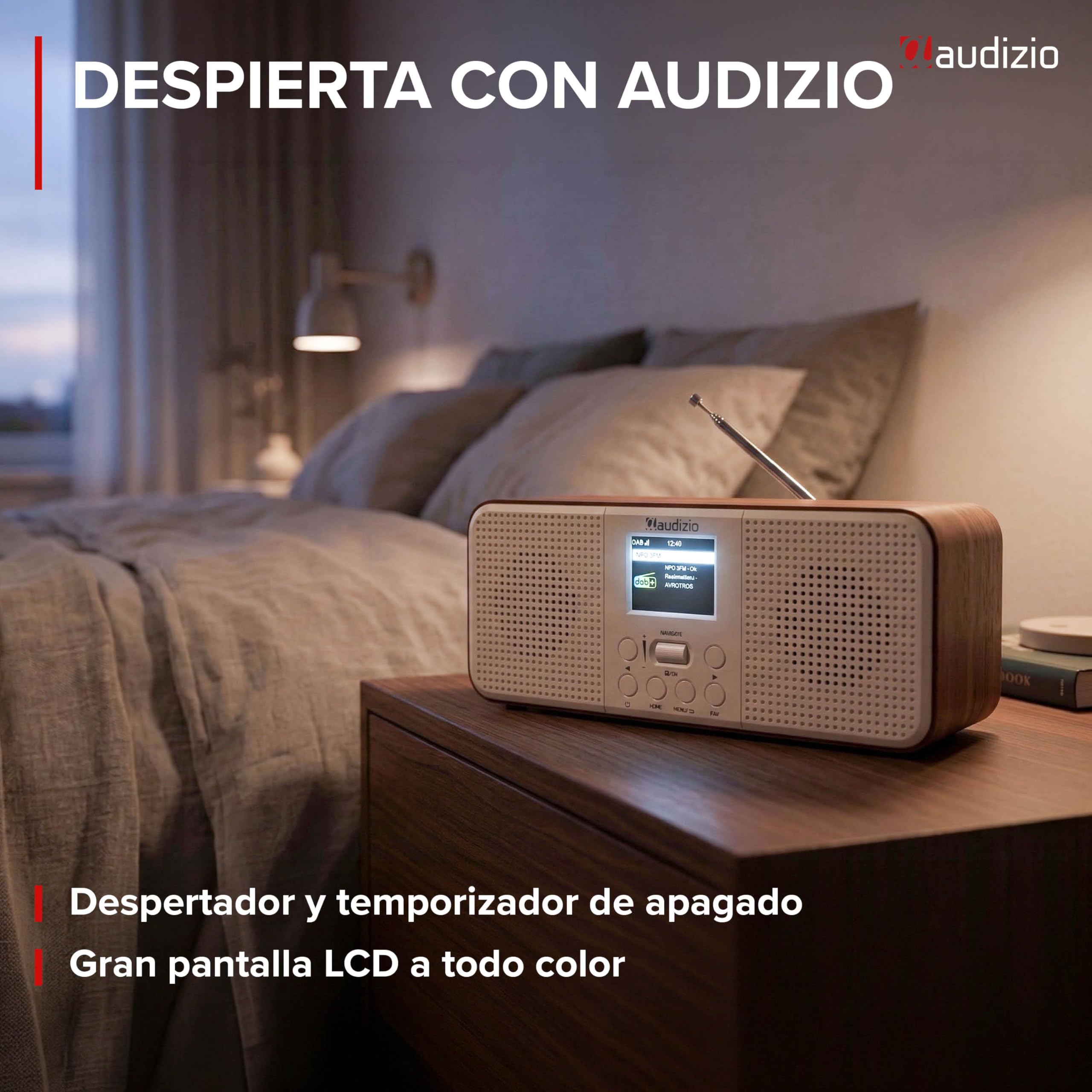 Audizio Bucine - Radio Dab+/FM Bluetooth y WiFi 40W Acabado Plateado | Radio de calidad, Bluetooth, WiFi y radio DAB+/FM, sonido estéreo de 40W, pantalla a color, para cocina, salón y viajes