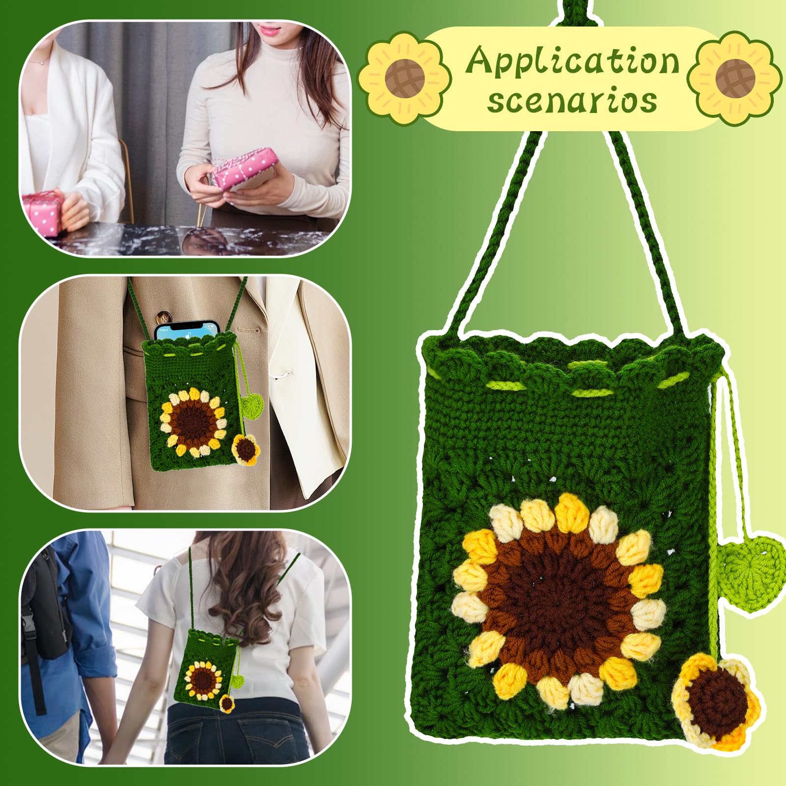 Beginner Crochet Kit - Make a Sunflower Phone Bag -6