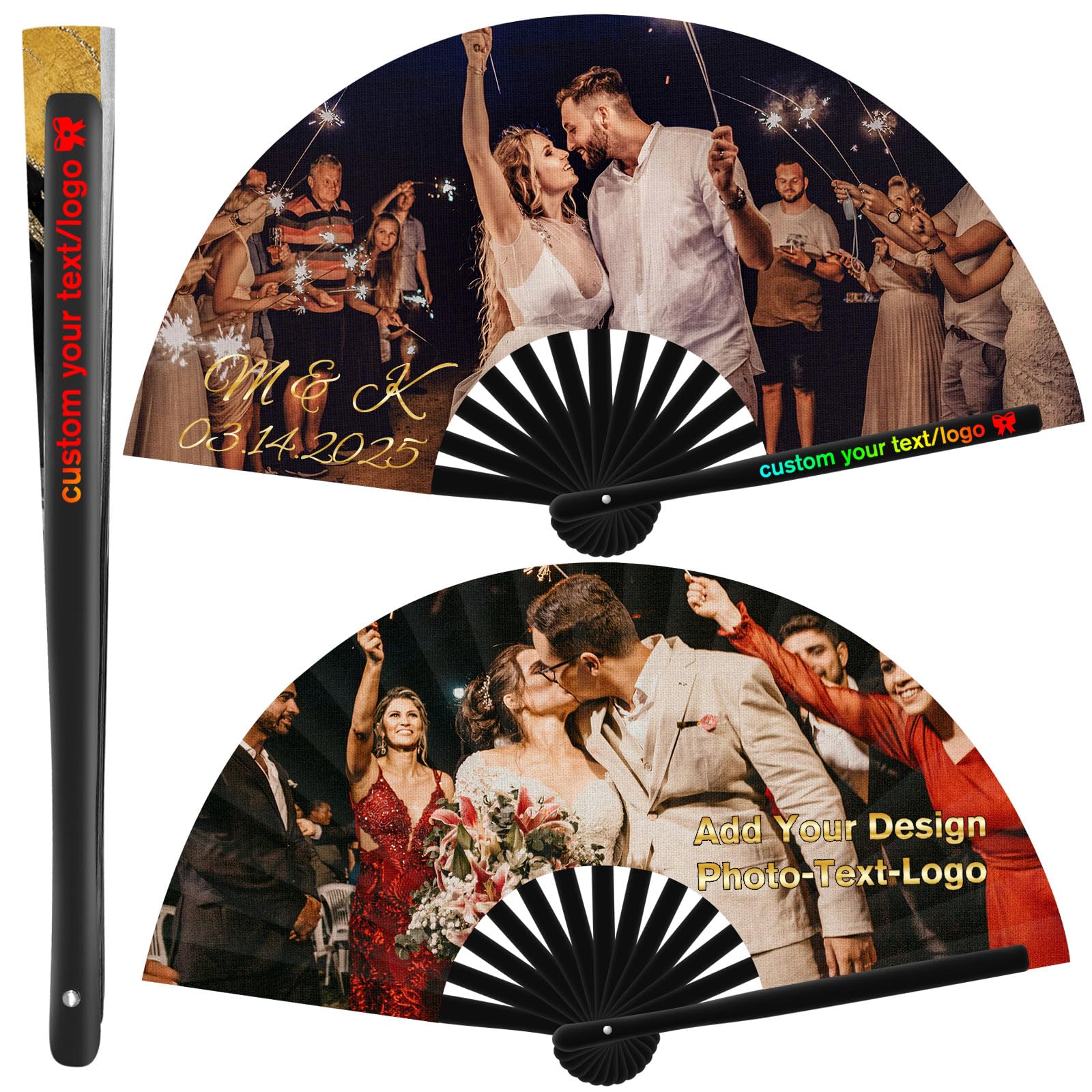 Éventail Pliable Personnalisable Bethel - Photo/texte Imprimé, Tissu Satiné 33cm, Pour Mariage, Fête, Cosplay, Cadeau - 4