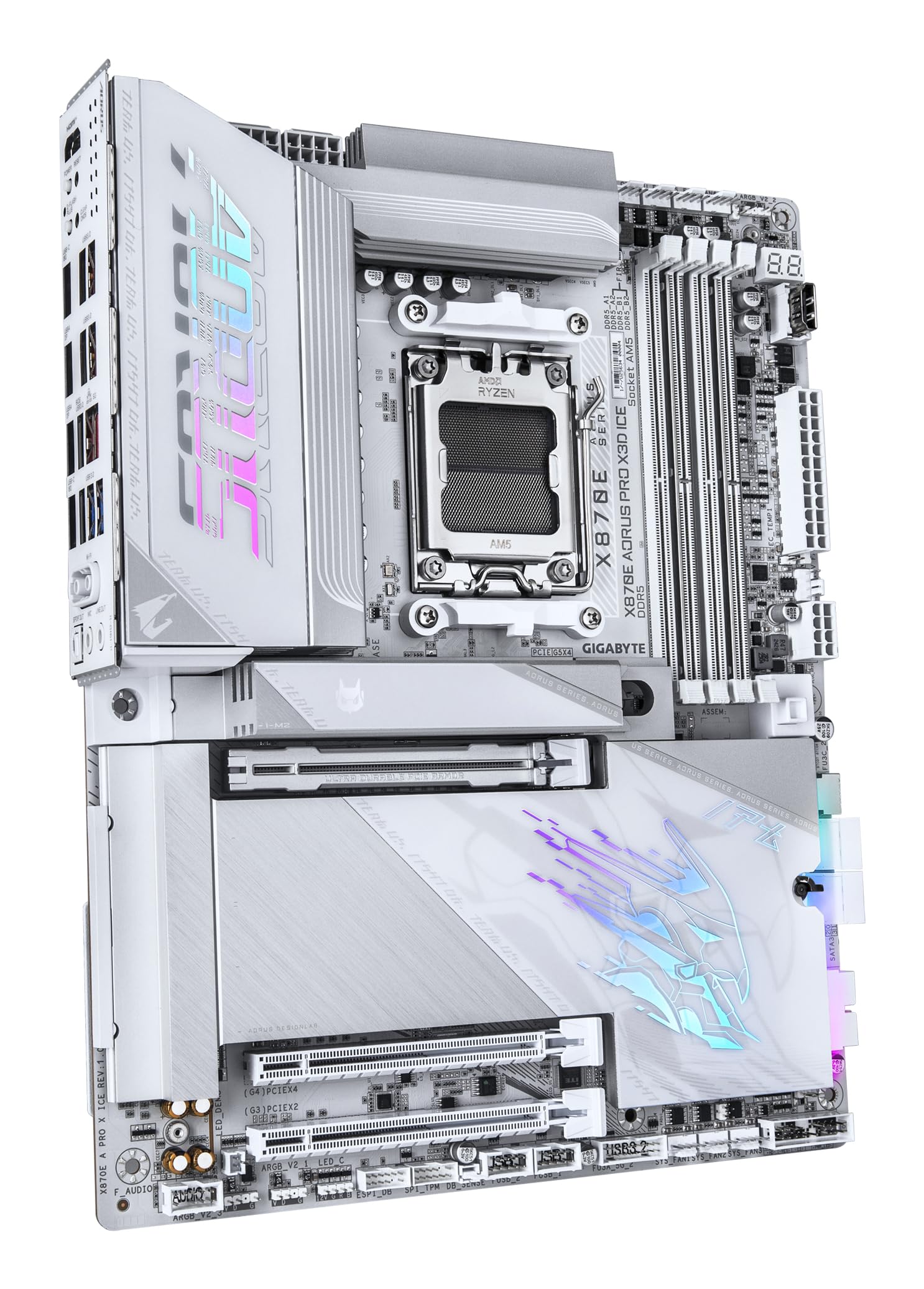 GIGABYTE X870E AORUS PRO X3D ICE Scheda Madre – Supporta CPU AMD Ryzen 9000, VRM Digitale a 18+2+2 fasi, fino a 9000 Hz DDR5 (OC), 2 x PCIe 5.0 + 2 x PCIe 4.0, Wi-Fi 7, LAN 5 GbE, USB 4