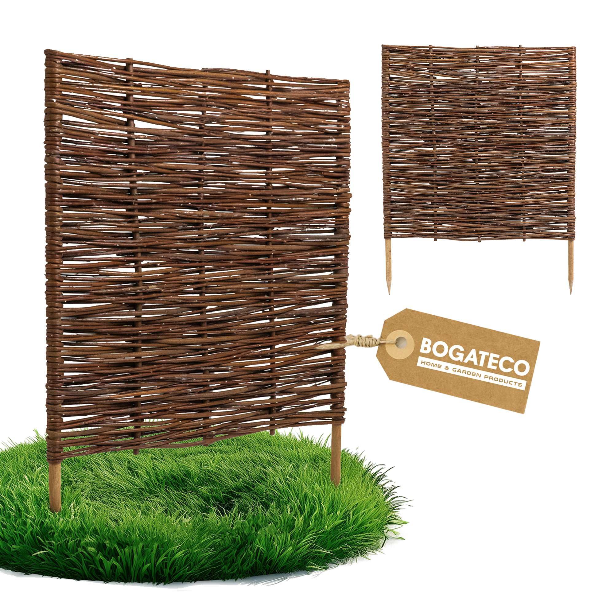 1 x BOGATECO Beeteinfassung aus Weide | 60 cm Lang & 60 cm Hoch | Holz-Zaun Rasenkante | Weiden-Zaun Steckzaun Perfekt für den Garten als Weg-Abgrenzung | Beetumrandungen | Dekorative Zäune