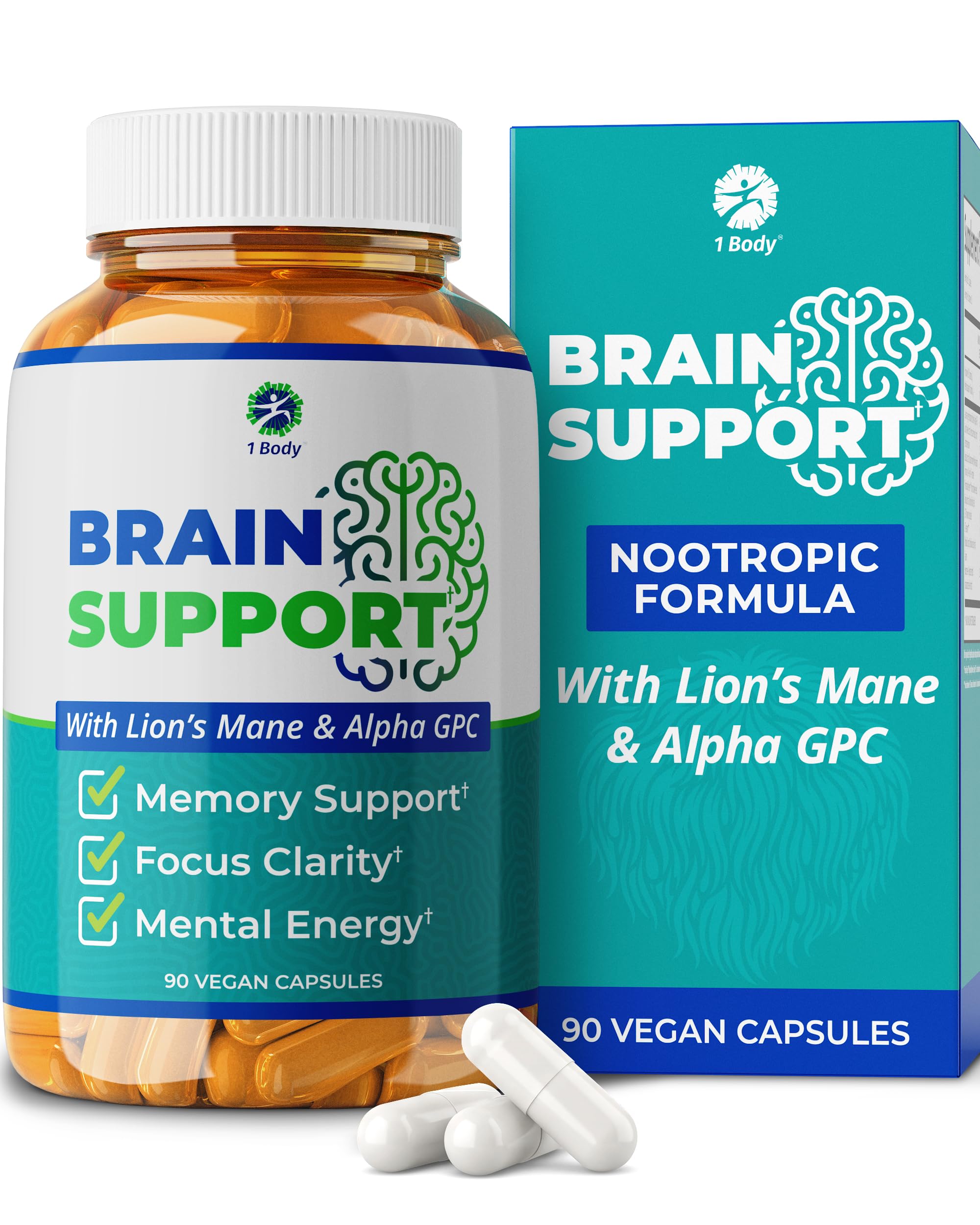 1 Body Brain Support - Bacopa Monnieri, Lion’s Mane for Memory & Focus