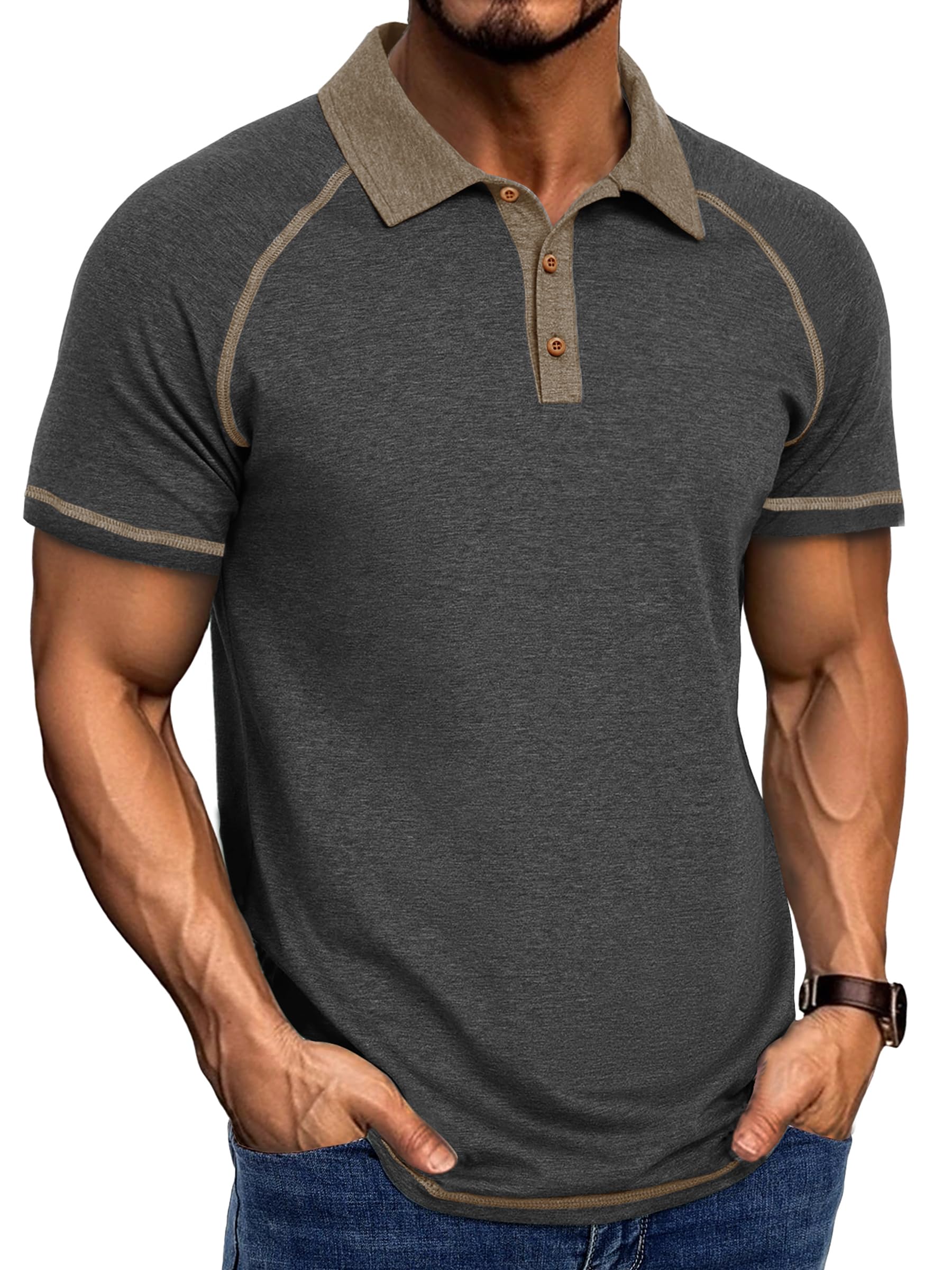 Gleam Ledra Poloshirt Herren Kurzarm Klassisches Baumwollmix Golfshirt Polohemd mit Knopfleiste