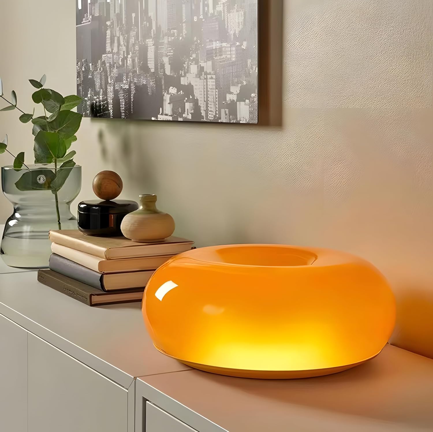 Creative Design Atmosphere Donut Lamp, Plug- in Bedsided Wall Sconce Or Ambient Lighting, Modern Orange Donut Light for Warm Decoration,Cute Table Light for Children's Room Or Living Room
