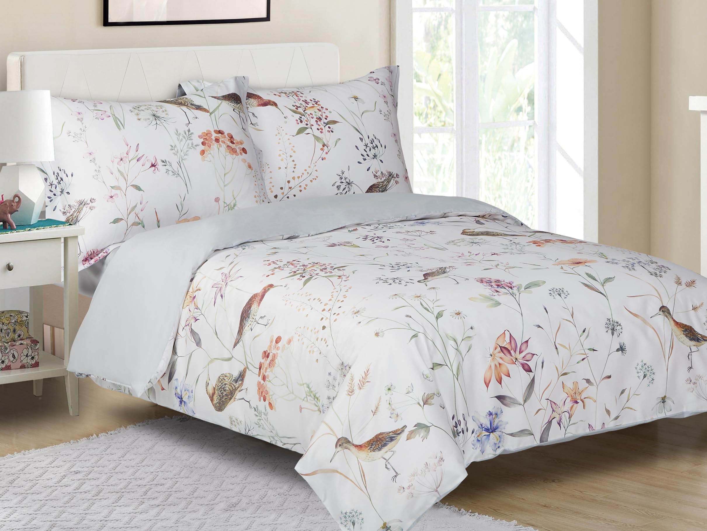 Violet Linen French Pink Violets Botanical Pattern Finest Luxury Ultra Soft 300 Thread Count - Cotton Sateen Multi