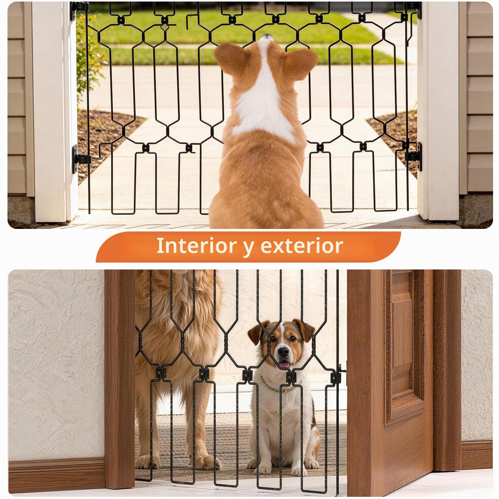 Barrera para Perros, 66 x 78 cm Vallas para Perros Retráctil de Metal Puerta para Perro con Diseño de Recorte Grande Valla para Perro para Puertas de Entrada Cocinas Dormitorios y Autocaravanas
