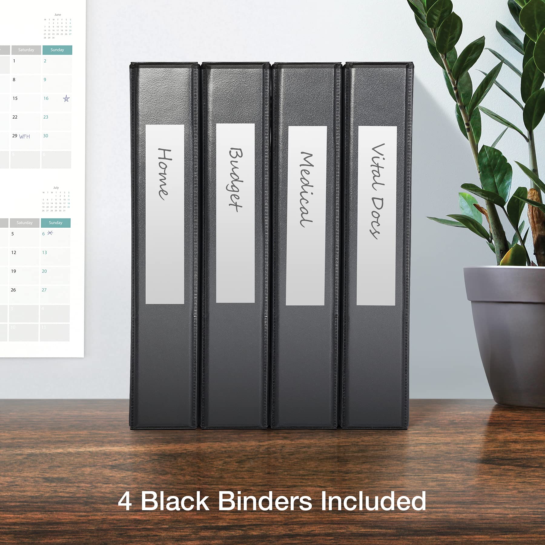 Oxford Lot de 4 classeurs à 3 anneaux, anneaux en D de 3,8 cm, faciles à ouvrir, couvertures de classeur sur 3 côtés, charnière durable, antiadhésif, sans PVC, noir (79905)