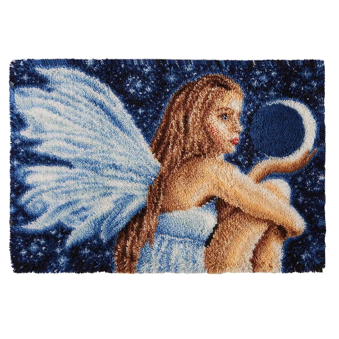ROCKY&CHAO Latch Hook Kits for Adults Angel Girl 60x40cm, DIY Latch Hook Angel Rug Kit Home Carpet Rug Making Kit