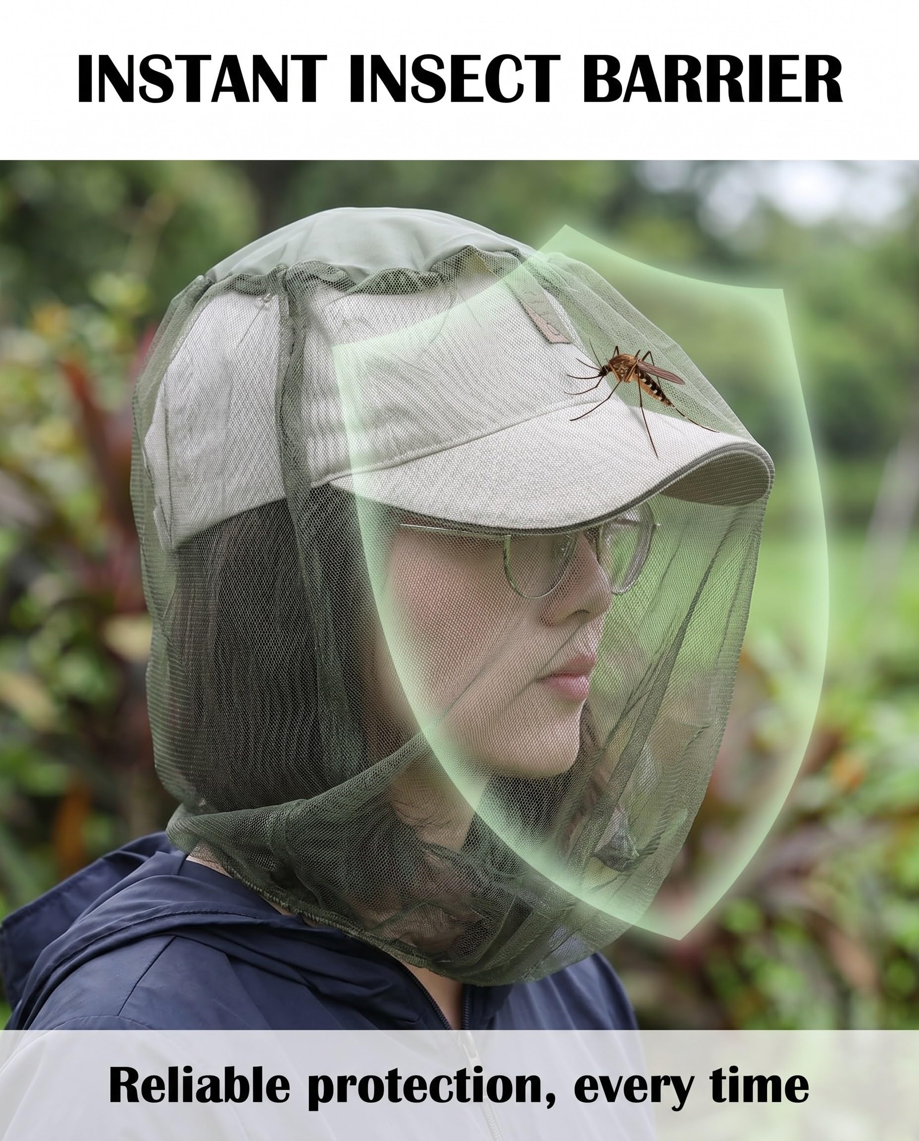 Cappello Zanzariera 2 Pezzi Verde Militare, con rete a maglie fini per protezione integrale traspirante da zanzare e insetti in Outdoor, Escursioni, Giardino.