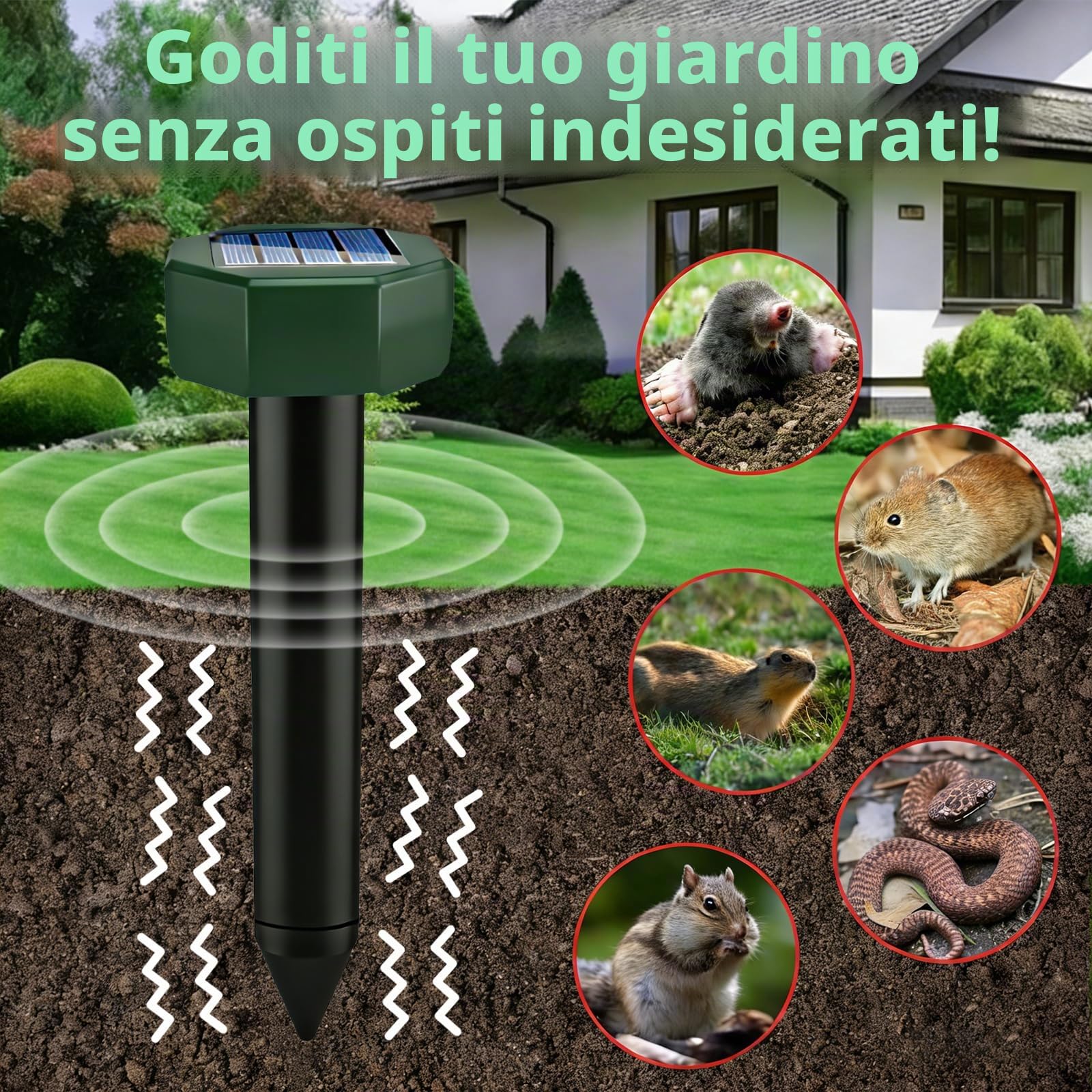 Scaccia Ultrasuoni Solare, Repellente per Topi 8 Pezzi,Repellente Ultrasuoni Solare con Impermeabile, Dissuasori per Talpe,Anti Talpe,Gopher, Serpenti