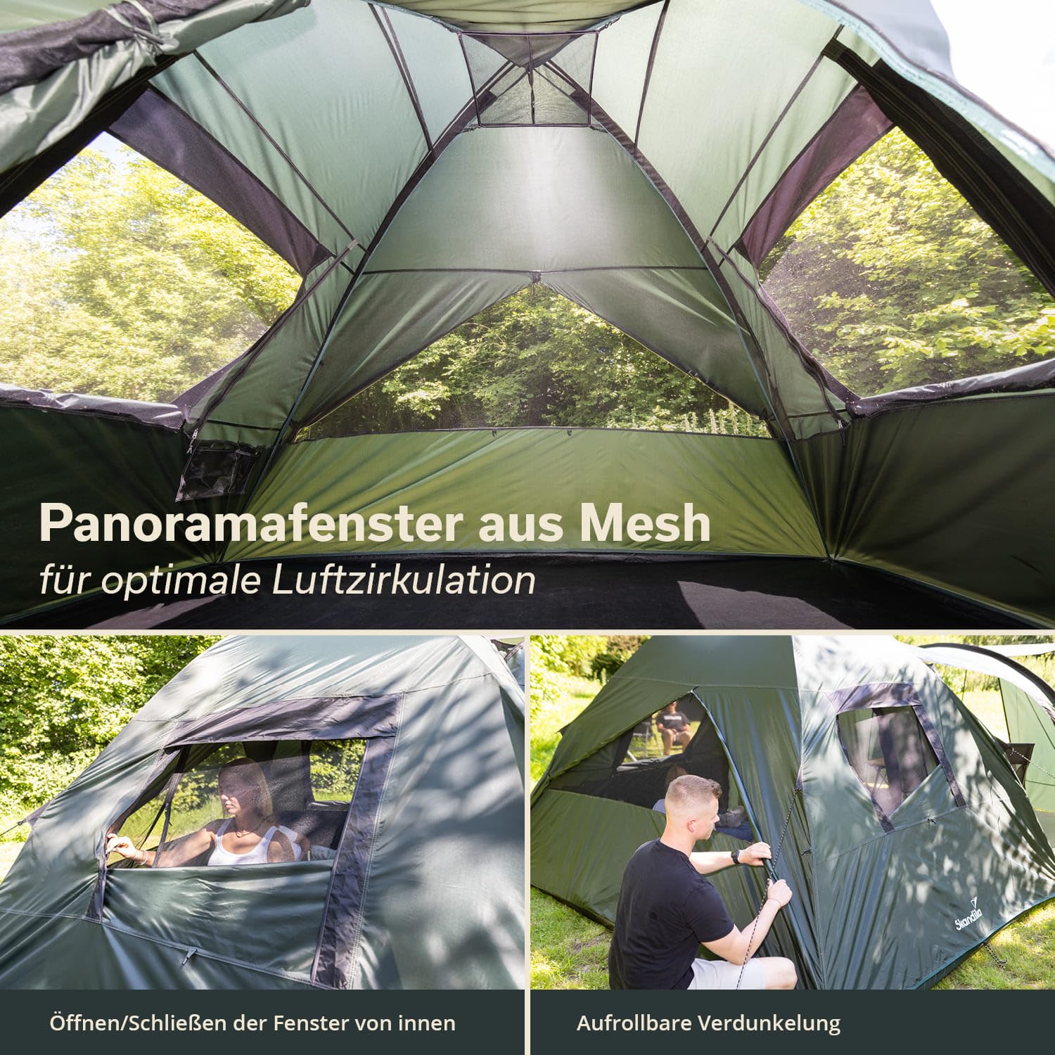 Skandika Kuppelzelt Västervik 5 | NEUES Modell 2024, Camping Zelt 5 Personen mit Vorraum, eingenähter Zeltboden, wasserdicht, 195 cm Stehhöhe, 3000 mm Wassersäule, 3 Eingänge | Familienzelt